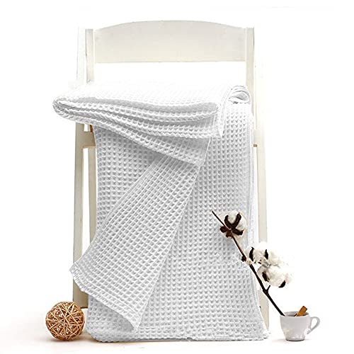 100% Cotton Waffle Weave Blanket - Ultra Soft & Lightweight Thermal Blanket for Bed, Couch & Travel (White, California King Size) - Perfect for Cozy Nights, Camping & Home Decor