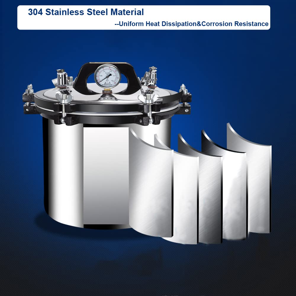 Portable 8L/8.4qt Stainless Steel Lab Autoclave Sterilizer - High Pressure Steam Cleaning Machine for Medical, Dental, Tattoo & Beauty Equipment Sterilization