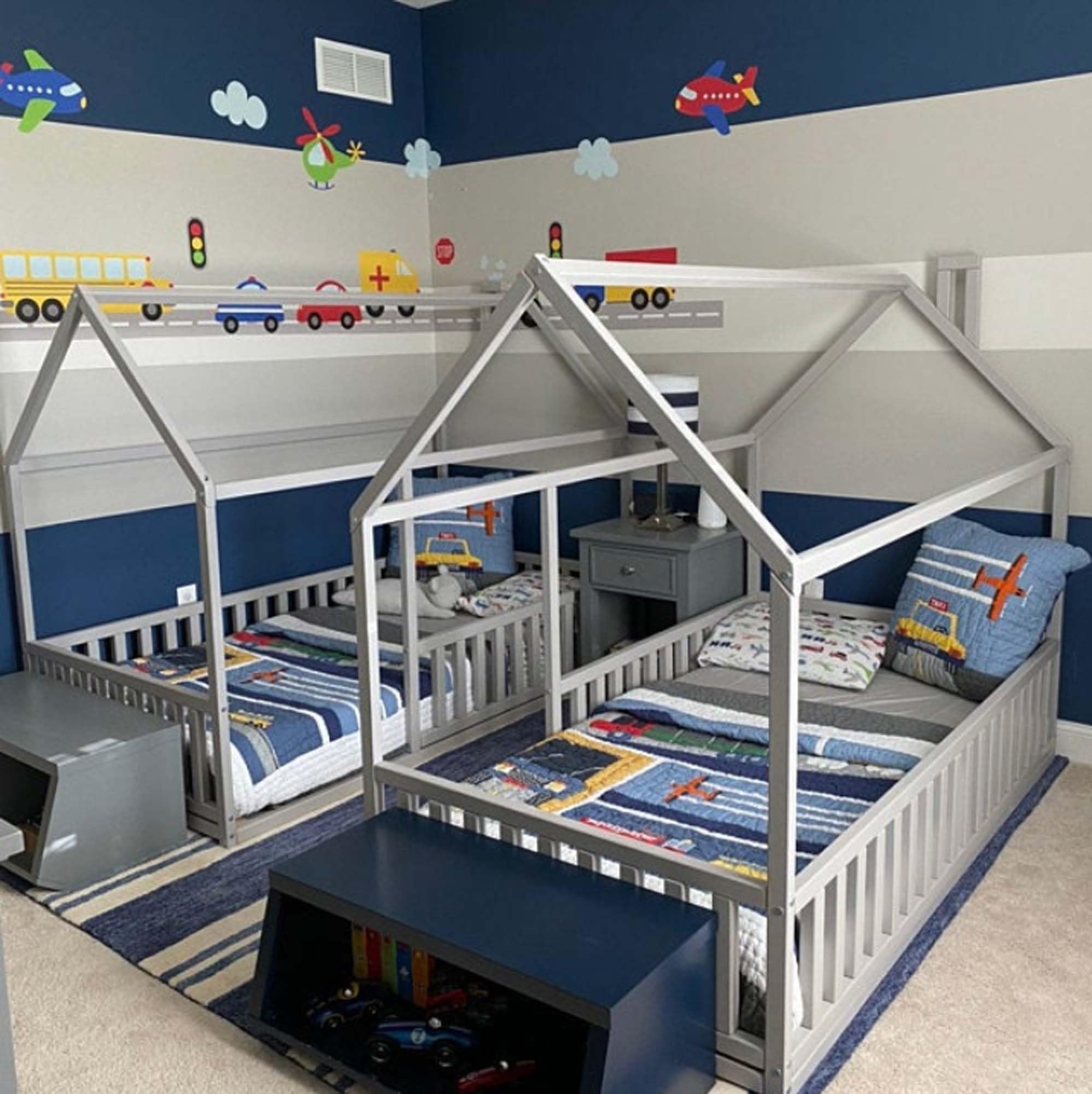 Montessori Toddler House Bed with Rails - Twin Size for Kids' Room