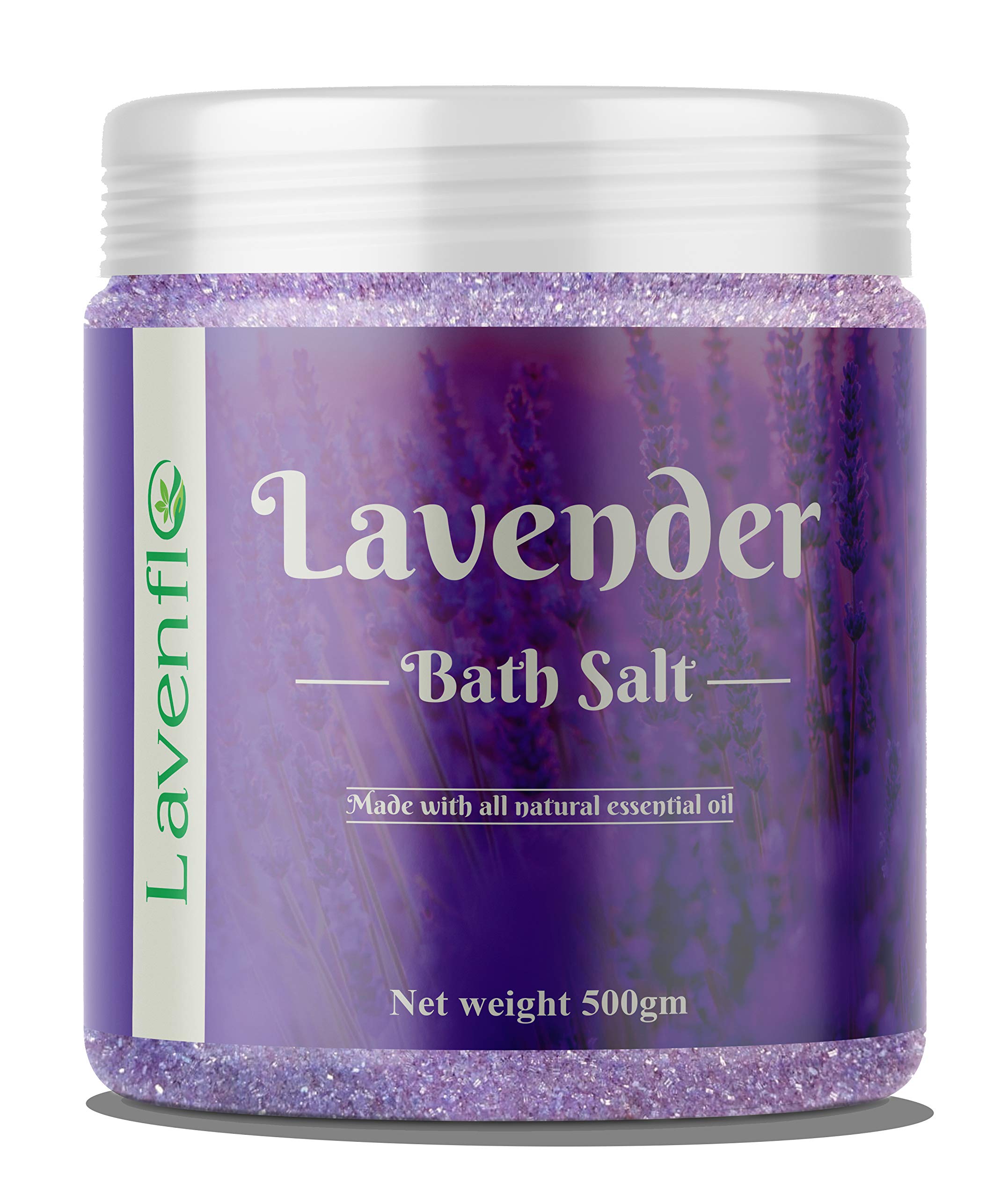 Lavenflo Epsom Salt with Lavender Essential Oil - 500g Magnesium Sulfate Bath Soak for Relaxation, Muscle Pain Relief, Foot Soak & Better Sleep | Perfect for Spa, Self-Care & Stress Relief at Home
