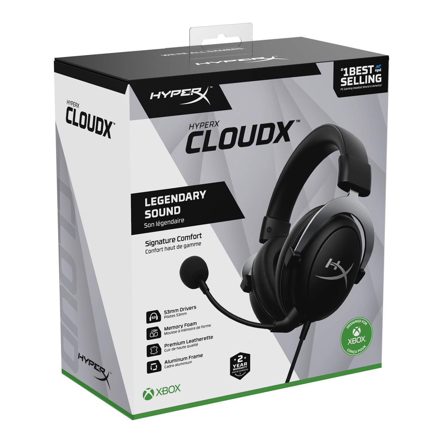 HyperX CloudX Official Xbox Licensed Gaming Headset - Compatible with Xbox One & Series X|S - Memory Foam Ear Cushions - Detachable Noise-Cancelling Mic - In-line Audio Controls - Black/Silver - Perfect for Competitive Gaming & Immersive Xbox Experience