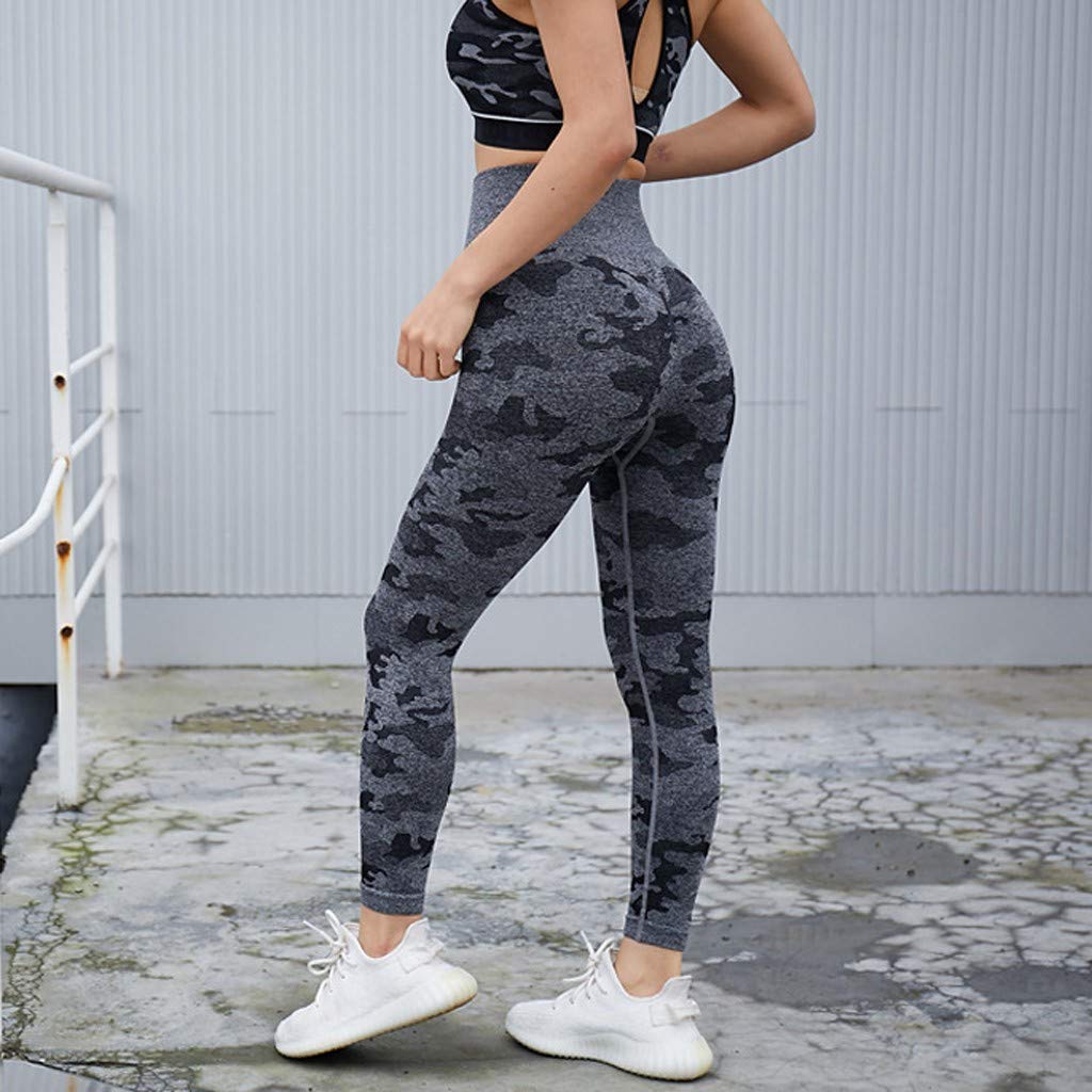 Women's Camouflage Print High-Waisted Yoga Pants with Pockets - Breathable Mesh Workout Leggings for Running, Gym & Fitness Training