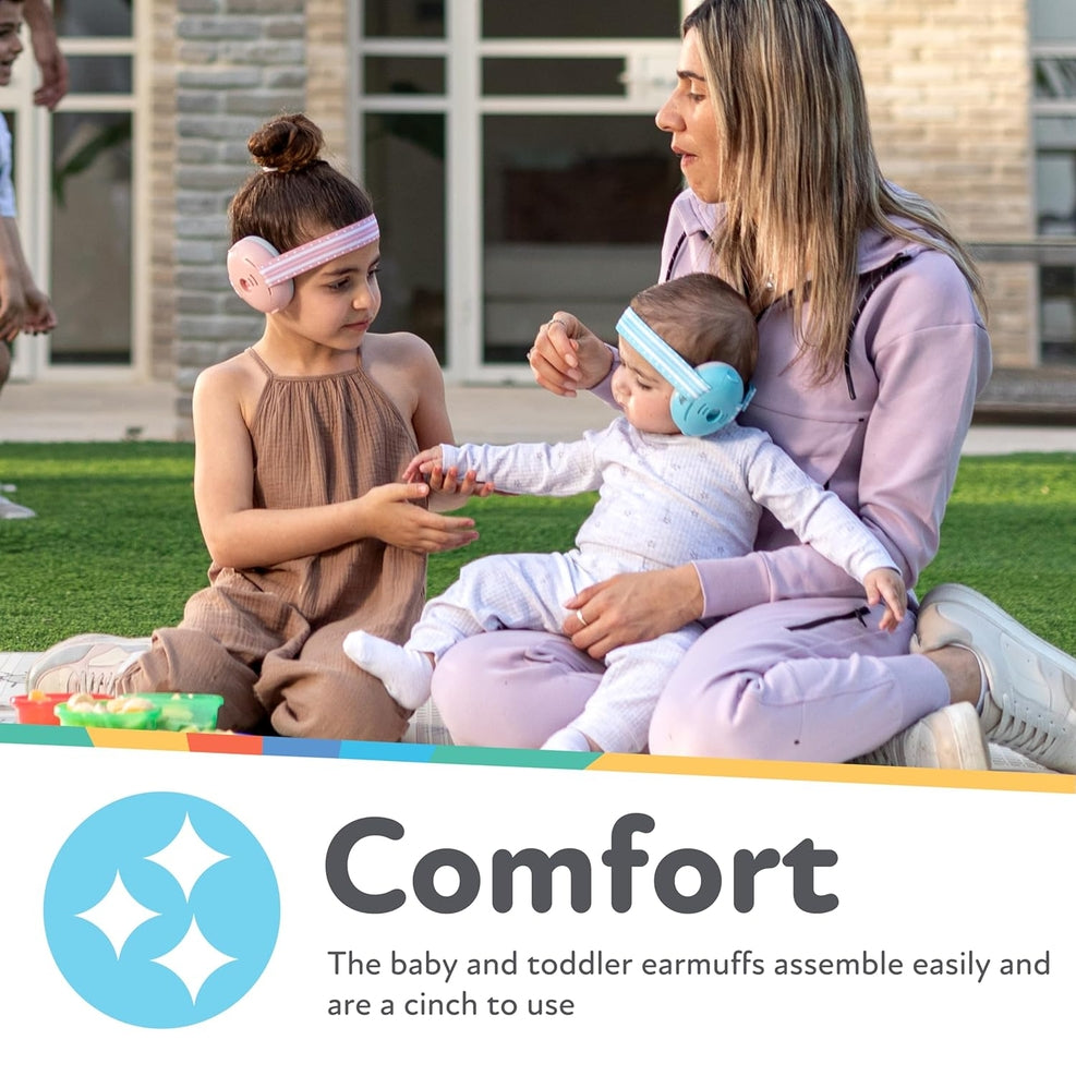 Nuby Soft Sounds Earmuffs for Babies & Toddlers - Noise Cancelling Hearing Protection for Airplanes, Concerts & Loud Events - Comfortable Adjustable Headband for Kids (Blue)