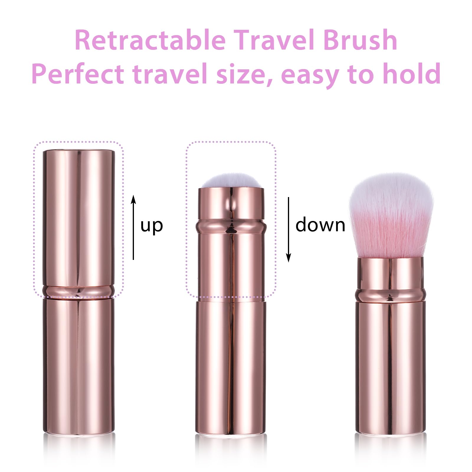 Retractable Travel Makeup Brushes Set for Women - Foundation & Blush - Gold & Black - Perfect for On-the-Go Beauty