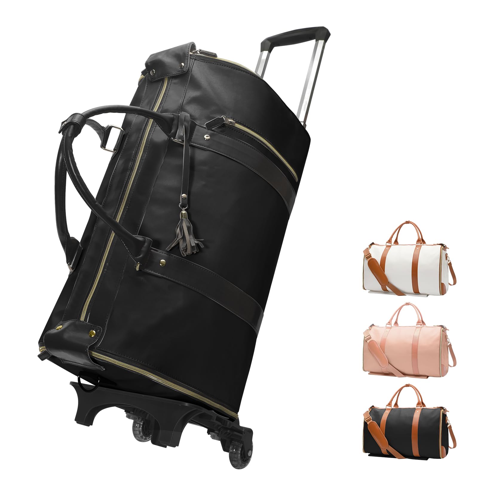Rolling Garment Bag for Travel - Large Convertible Wheeled Duffel Carry On Luggage with Wheels, Weekender Bag for Women & Men (Black) - Perfect for Business Trips, Vacations & Airplane Travel