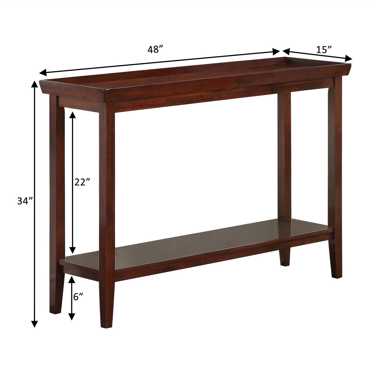 Convenience Concepts Ledgewood Console Table with Shelf - Espresso Finish Entryway Sofa Table for Hallway, Living Room & Bedroom Decor