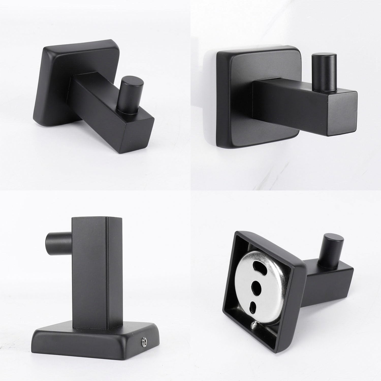 TocTen 2 Pack Square Bathroom Hooks - 304 Stainless Steel Rustproof Wall Mounted Hooks for Robe, Towel, Coat & Clothes - Heavy Duty Hangers for Bathroom, Kitchen, Back Door & Wardrobe (Black) - Perfect for Organizing Small Spaces & Maximizing Storage