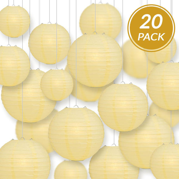 5 Pack 8 Inch Lemon Yellow Chiffon Round Paper Lanterns - Even Ribbing Chinese Style Hanging Decorations for Wedding, Party, Baby Shower & Home Decoration