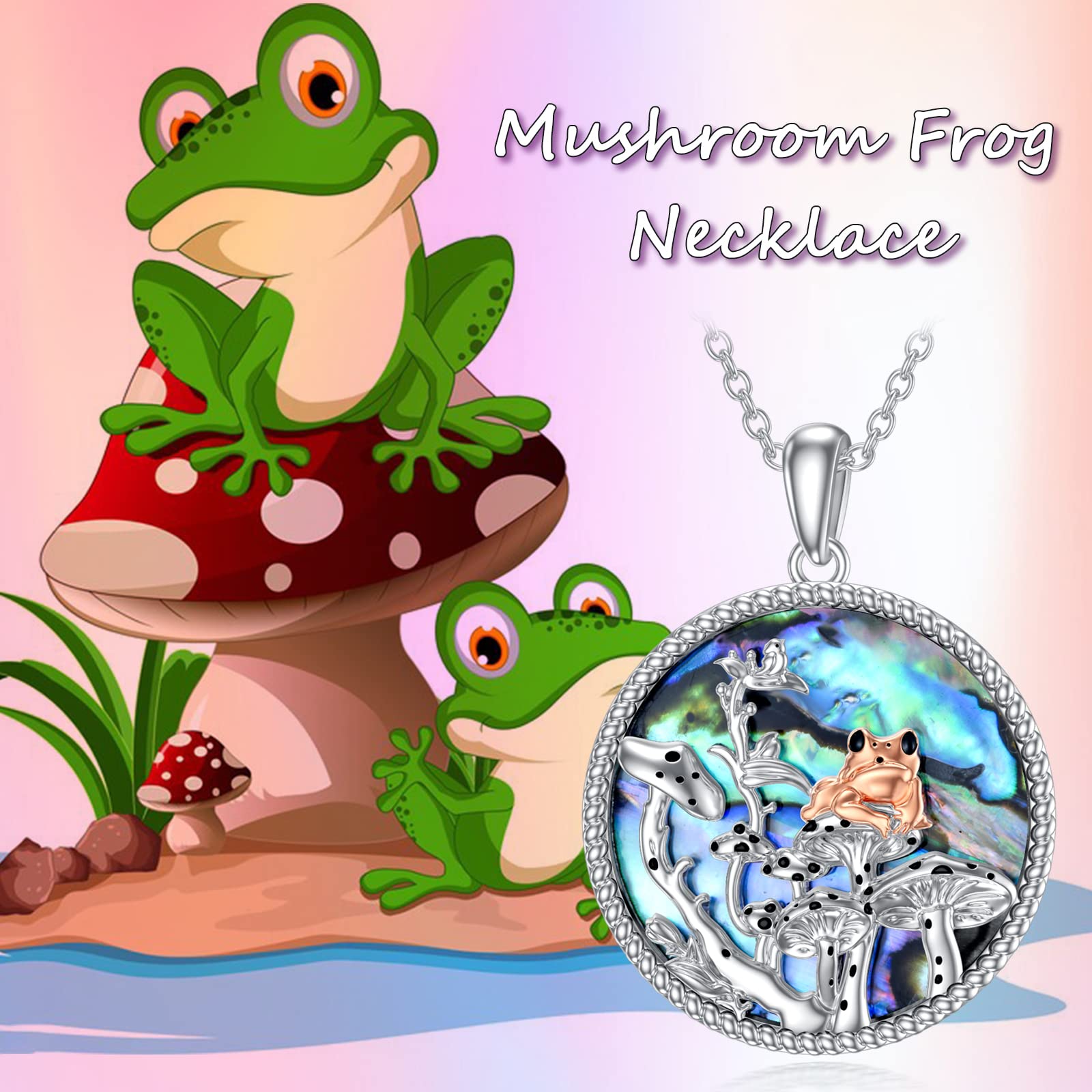 925 Sterling Silver Mushroom Frog Necklace - Cute Botanical Jewelry Gift for Women, Wife, Girlfriend, Sister - Perfect for Birthday, Anniversary & Everyday Boho Style Accessories