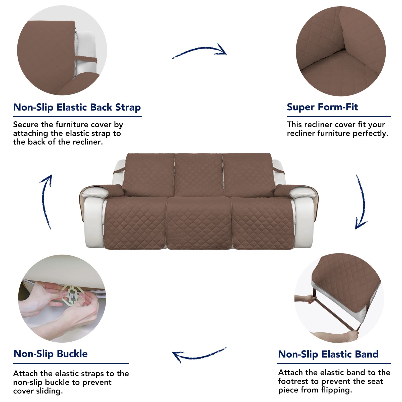 PureFit Waterproof Reversible Sofa Cover for Recliner 3-Seater - Non-Slip Split Design, Washable Furniture Protector for Pets & Kids (Brown/Beige) - Perfect for Living Room, Family Room & Pet-Friendly Homes