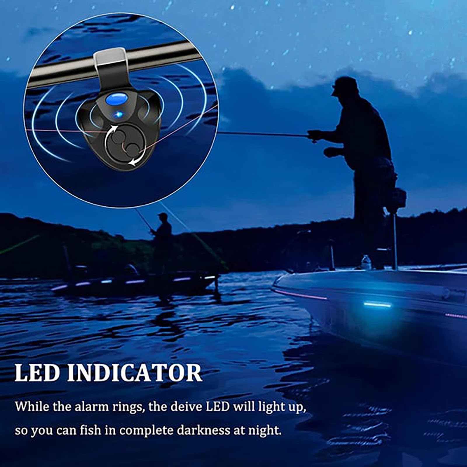 Smart Fish Bite Alarm with LED Light & Sound Alert - Portable Fishing Rod Alarm for Night and Long-Distance Fishing - Ideal for Freshwater, Saltwater, and Ice Fishing Adventures