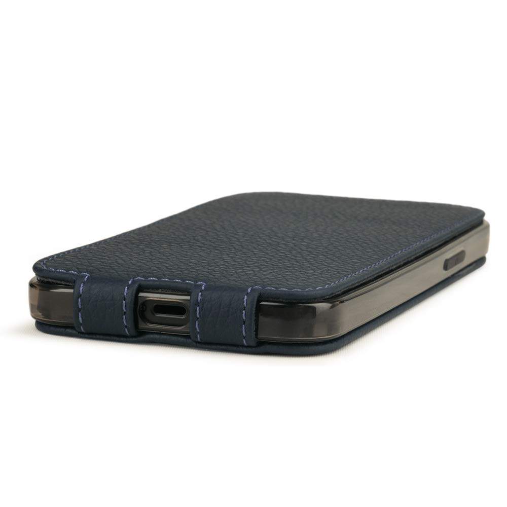 Premium Genuine Leather Wallet Case for iPhone 12 Pro Max - Slim RFID Blocking Protective Cover with Card Slots - Made in France - Blue - Perfect for Business Travel & Everyday Use