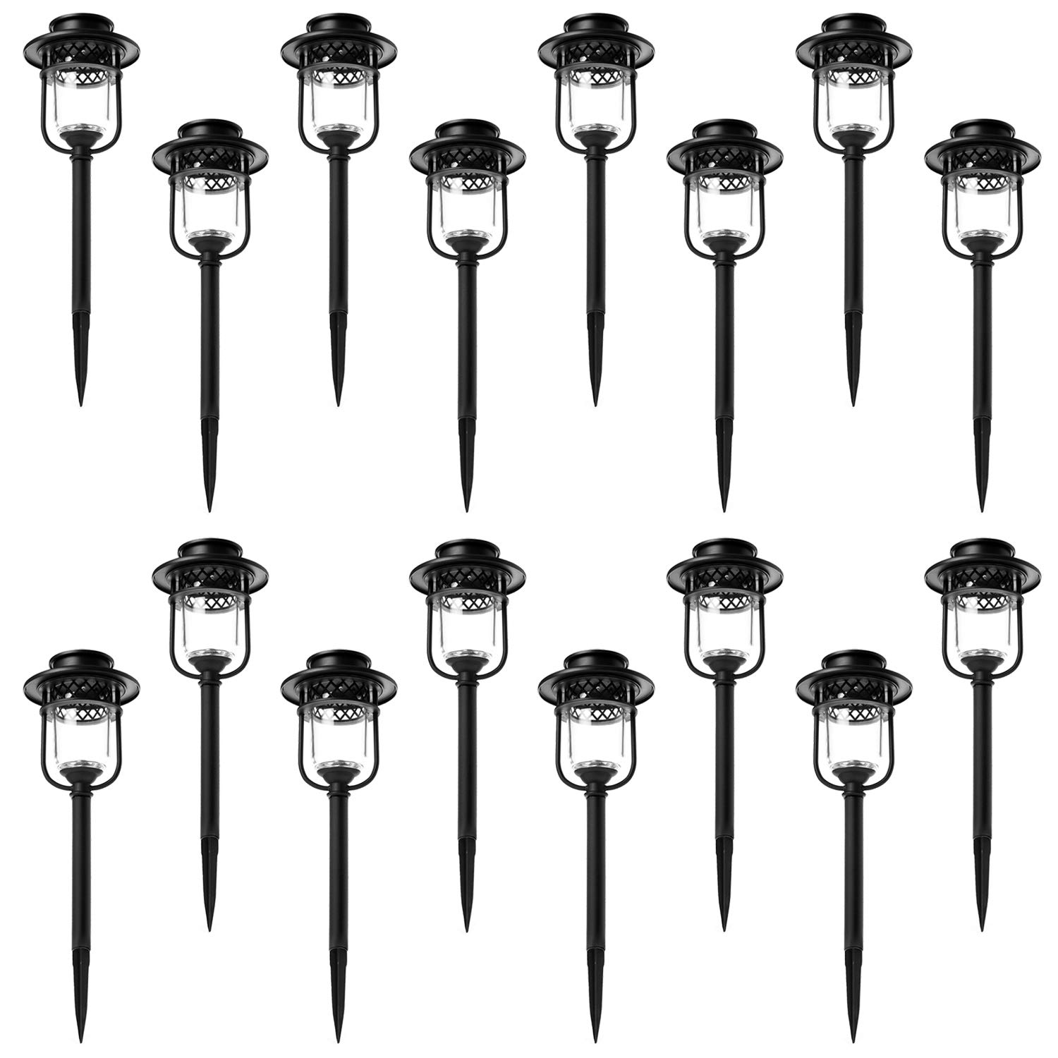16-Pack Stainless Steel Solar Pathway & Garden Lights - Waterproof Outdoor Solar Glass Lights for Walkway, Patio, Yard, Lawn Decoration