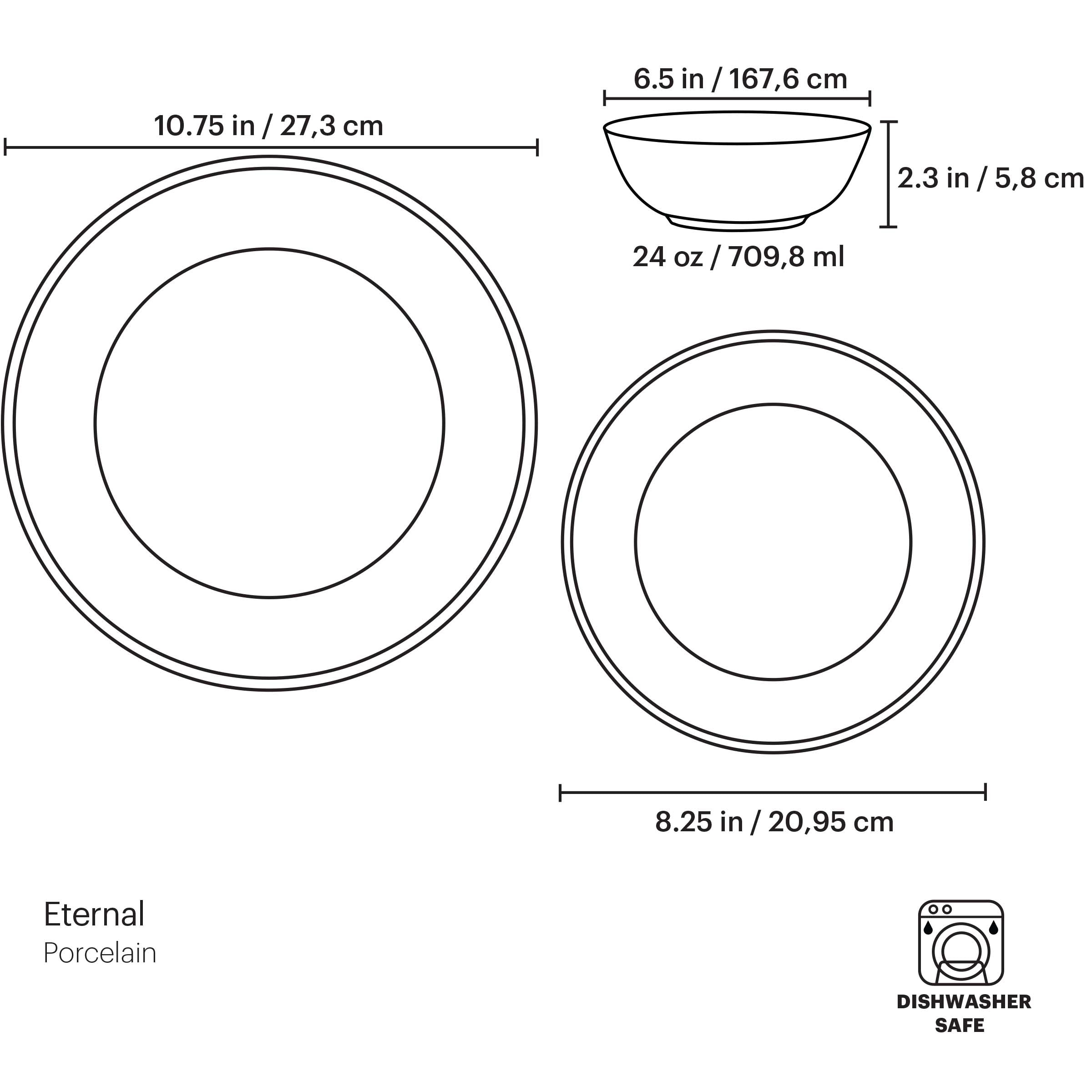 Eternal 3-Piece Dinnerware Set - Elegant Plates, Bowls & Mugs for Everyday Dining, Entertaining & Special Occasions | Durable & Stylish Tableware for Home, Restaurant or Gift