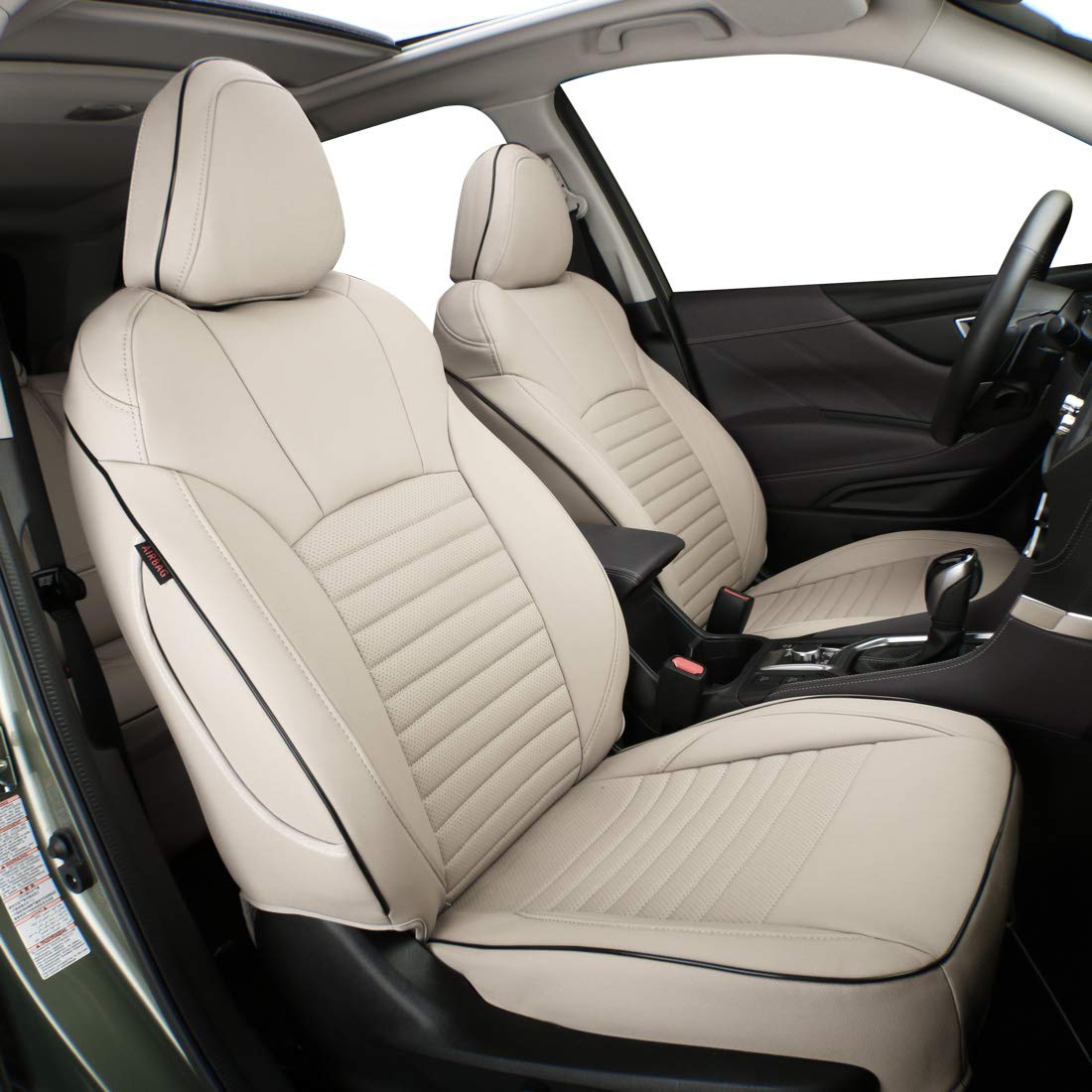 Premium Leather Car Seat Covers Full Set for Subaru Forester 2014-2018 - Custom Fit Front & Back Seats, Beige - Durable Seat Protector Accessories for Comfort & Style | Perfect for Road Trips, Family Travel & Daily Commute