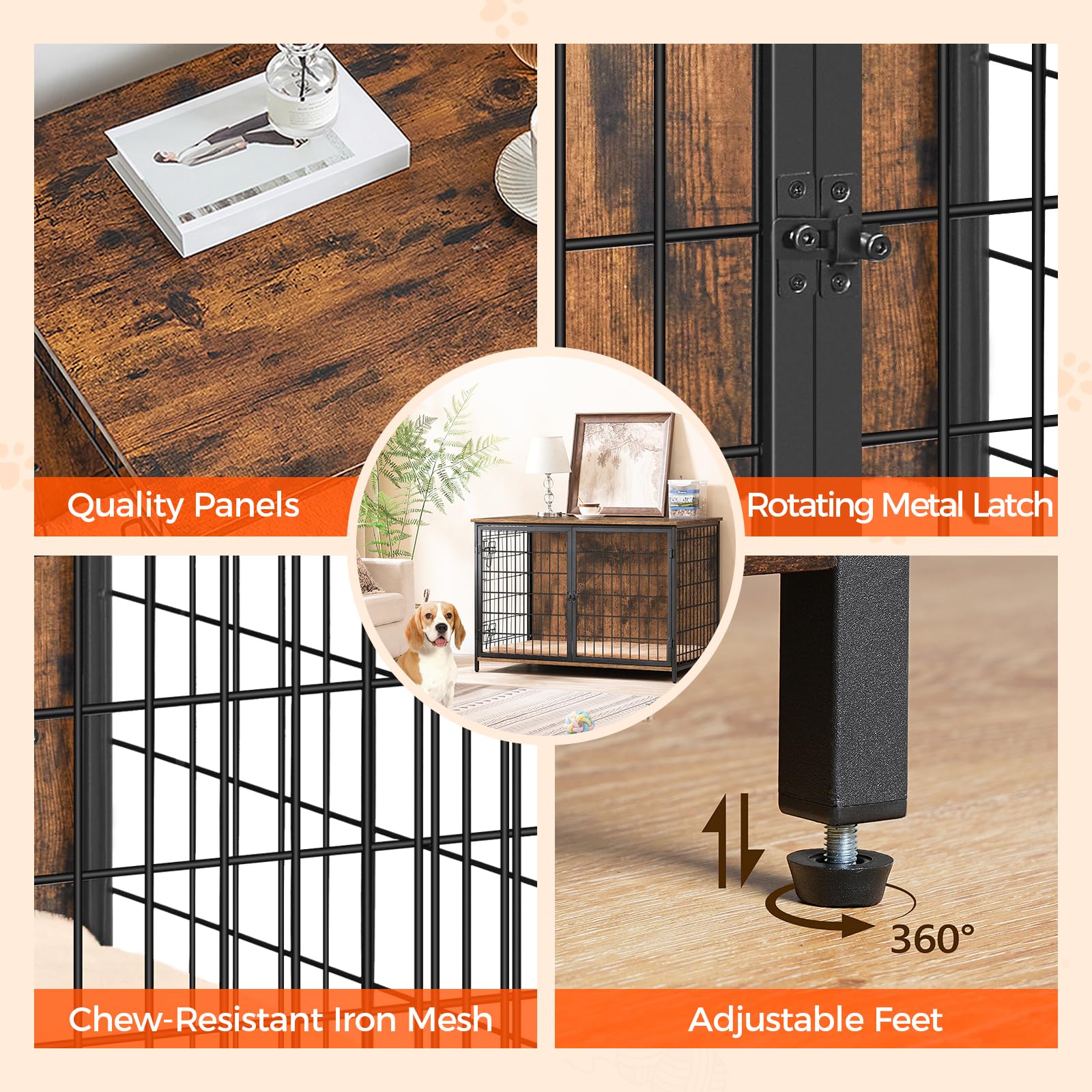Wooden Dog Crate Furniture with Cushion - Heavy Duty Double Door Dog Kennel for Small Medium Large Dogs - Indoor Dog House End Table 39.4 Inch Rustic Brown DCHR10701 - Perfect for Living Room, Bedroom & Pet-Friendly Home Decor