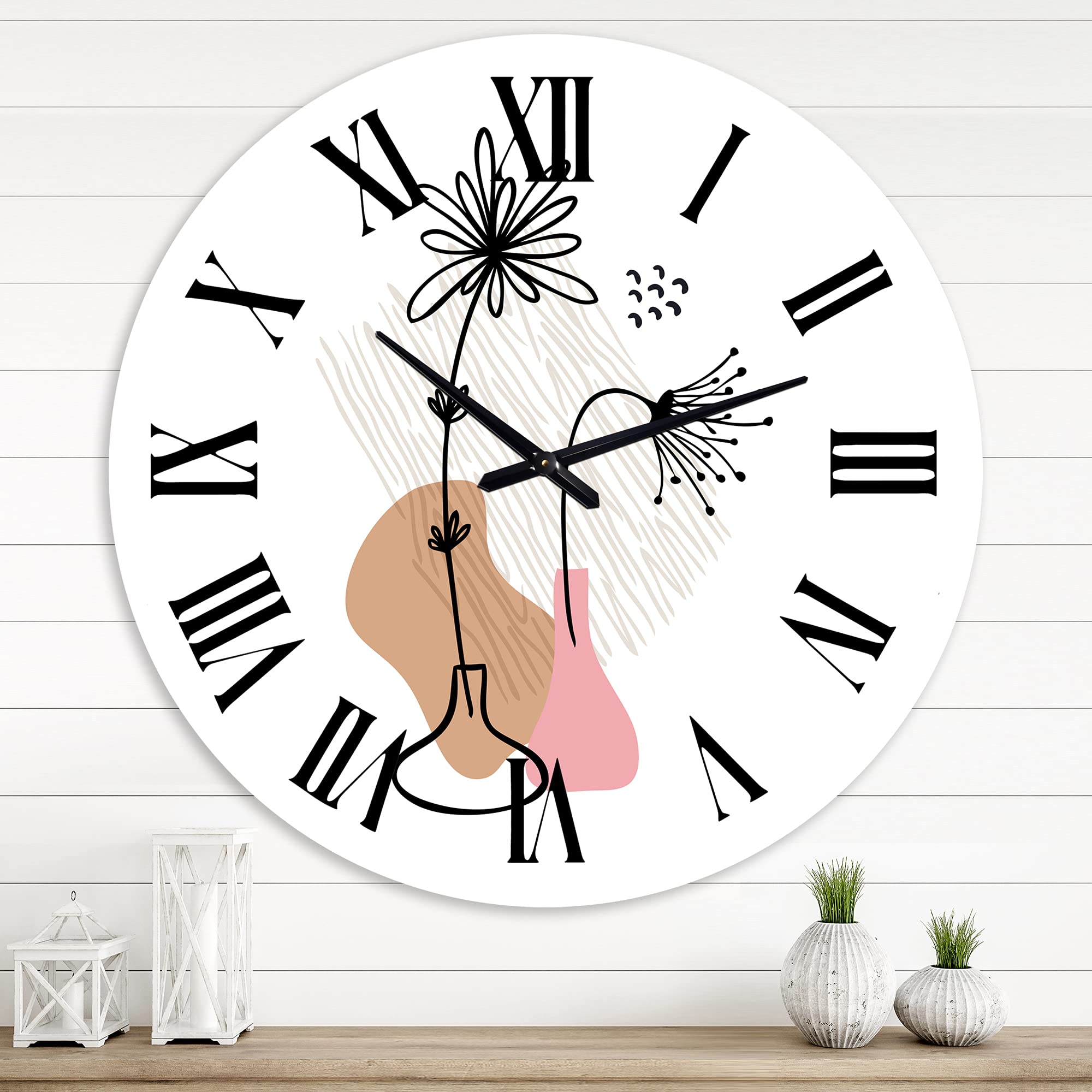 DesignQ Modern Abstract Floral Wall Clock - Minimalist Large Wall Art for Living Room, Bedroom & Office Decor | Perfect for Home, Office & Gift Giving