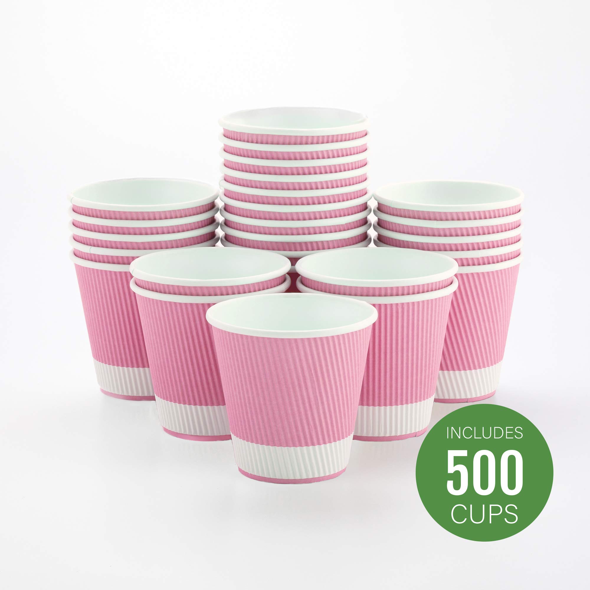 8 oz Insulated Paper Coffee Cups with Ripple Wall - 500 Count Box (Light Pink) - Perfect for Hot Beverages, Cafes, Offices & Events - Matching Lids Available Separately (RWA0360B, RWA0360W, RWA0328LG, RWA0328GR, RWA0328HP, RWA0283W, RWA0283B)