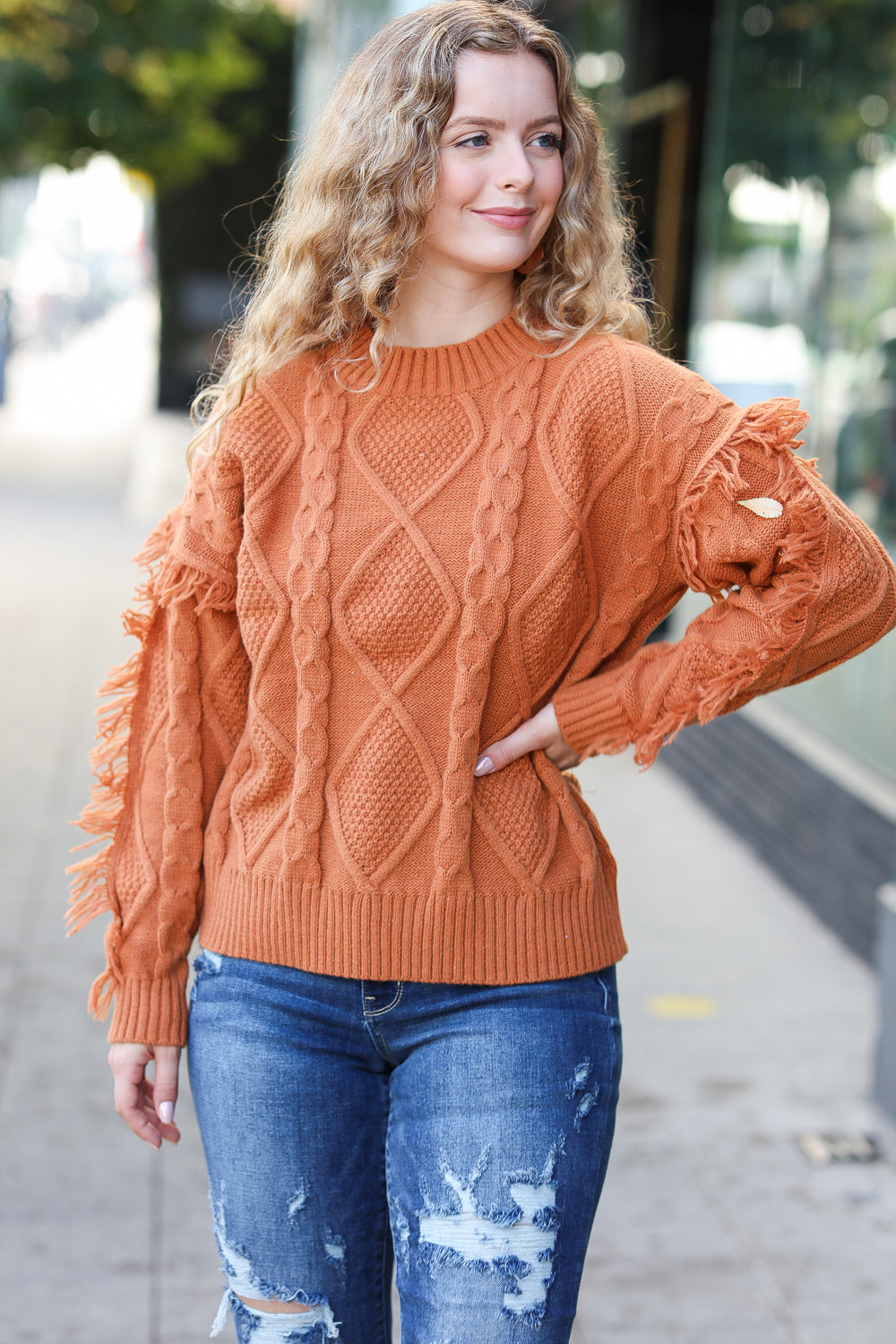 Joyful Days Rust Cable Knit Tassel Fringe Sweater for Women - Cozy Autumn Winter Pullover with Boho Chic Style | Perfect for Fall Outfits, Holiday Parties & Casual Wear