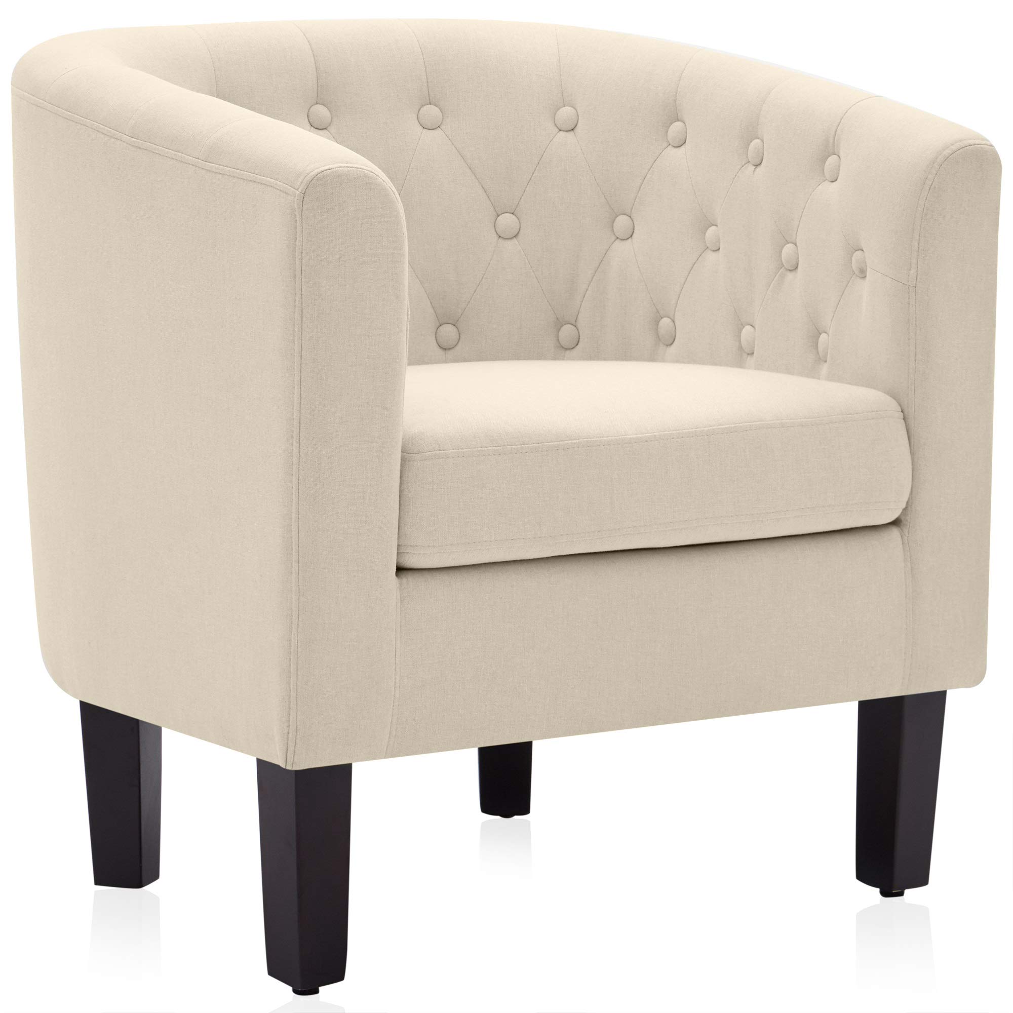 BELLEZE White Accent Chairs for Living Room & Bedroom - Elegant Upholstered Tufted Barrel Armchair with Sturdy Legs & Linen Fabric, Modern Club Chair for Home Office, Lounge & Guest Room (Berlinda, White)