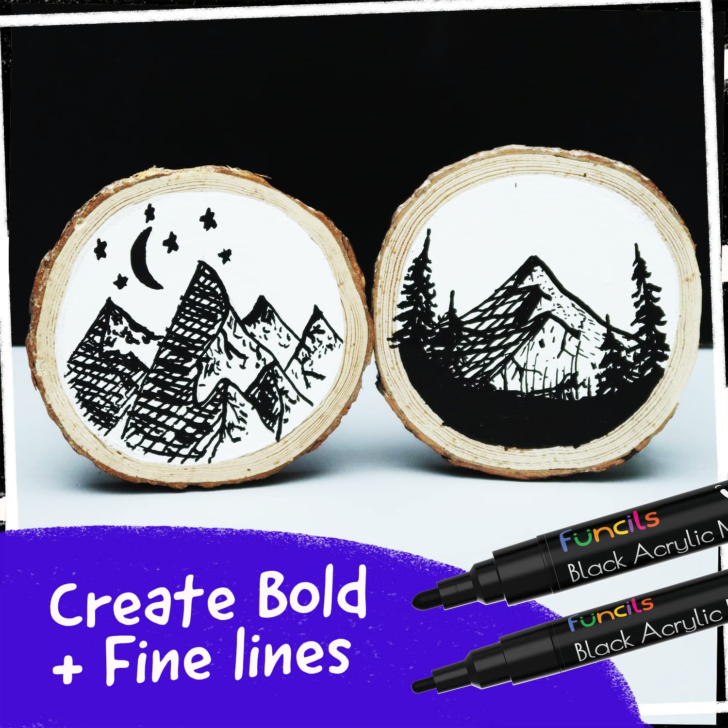 5 Acrylic Black Paint Pens - Fine to Jumbo Tips (1-15mm) for Wood, Metal & Glass Art