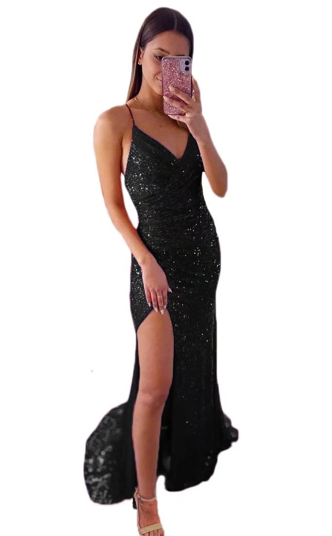YIGIRL Women's Sexy Backless Sequin Prom Dress with Side Slit - Elegant Evening Gown for Formal Parties, Homecoming, Cocktail Events & Special Occasions
