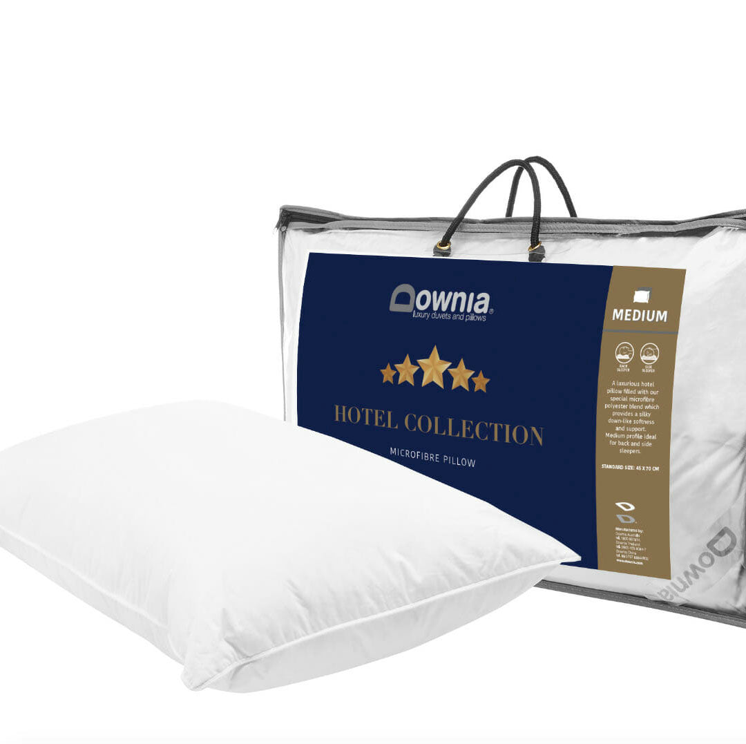 Downia Hotel Collection Medium Microfiber Blend Pillow - Ultra Soft & Hypoallergenic for Side Sleepers, Back Pain Relief - Perfect for Luxury Hotels, Guest Rooms & Home Bedrooms