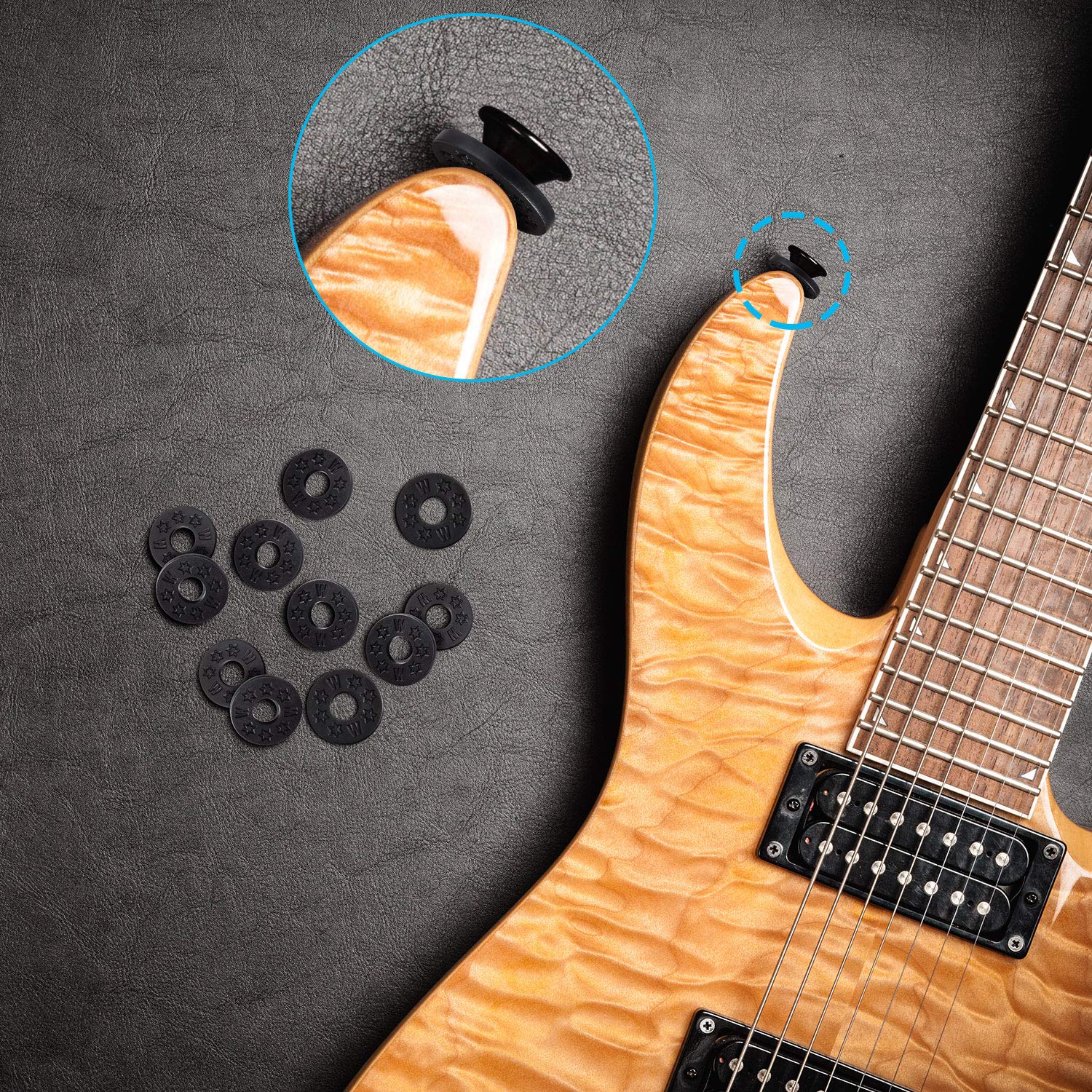 Blulu 12-Piece Silicone Guitar Strap Locks - Secure Rubber Strap Blocks for Guitar Protection (Black) | Perfect for Live Performances, Studio Sessions & Guitar Maintenance