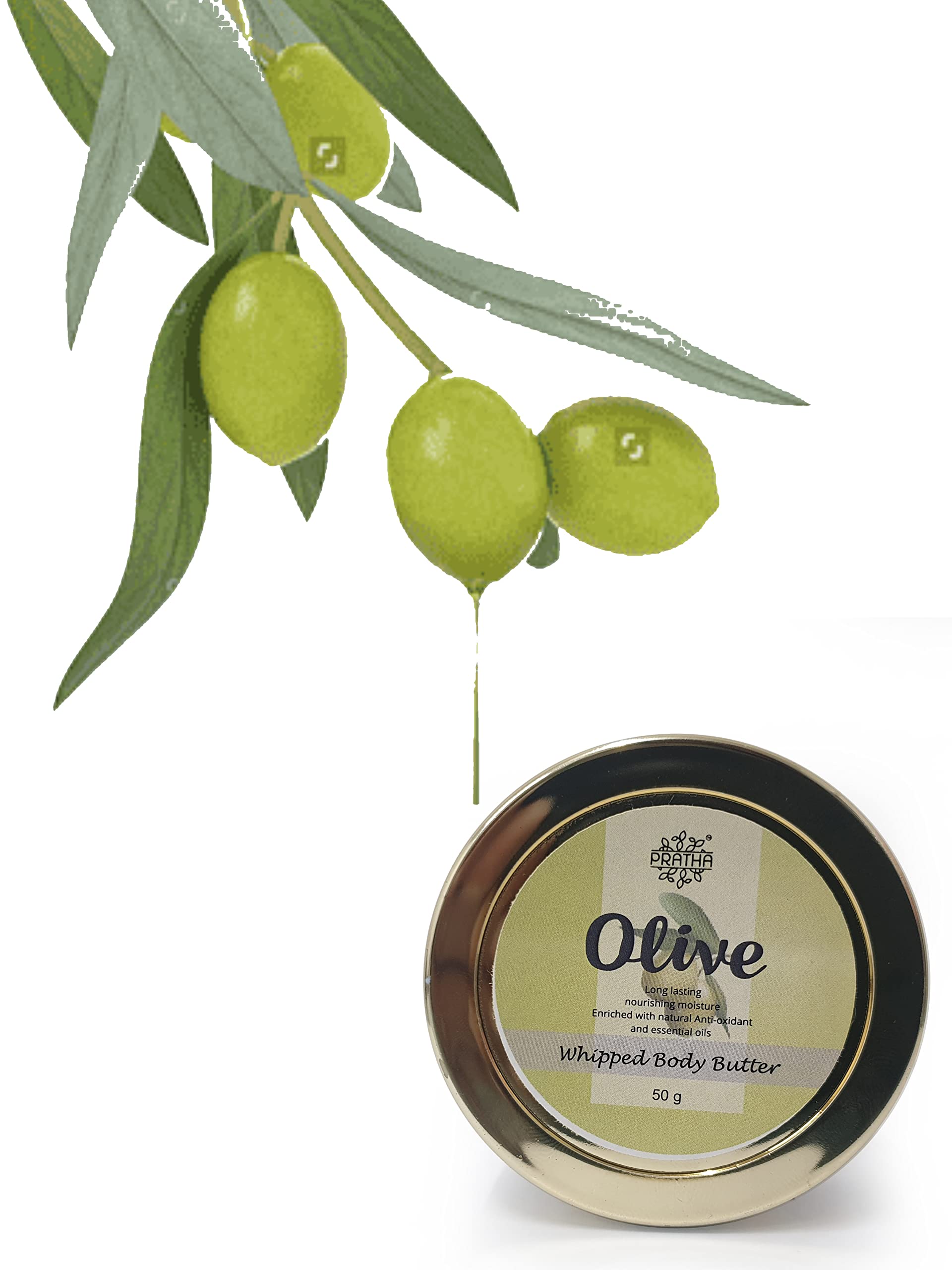 Pratha Naturals Olive Body Butter Whipped Cream 100Gm - Ultra Nourishing & Hydrating Skin Care with Olive Oil - Rich Creamy Body Butter for Women - Perfect for Dry Skin, Daily Moisturizing & Spa Treatments