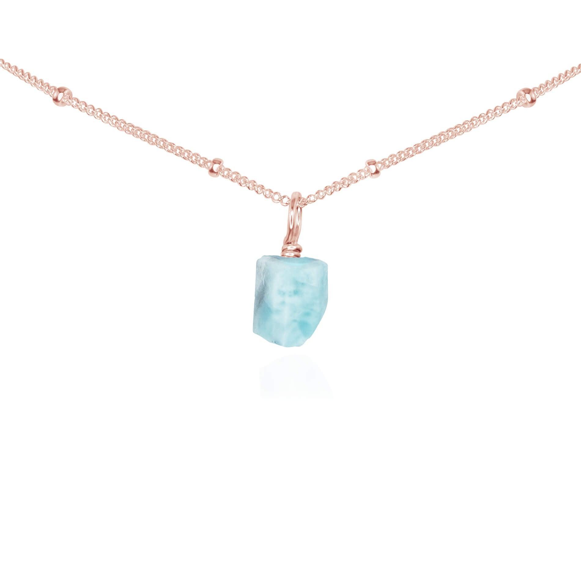 Natural Tiny Rough Larimar Gemstone Pendant Choker Necklace - Handmade Blue Stone Jewelry for Women, Boho Beach Style, Perfect for Casual Wear & Gift Giving