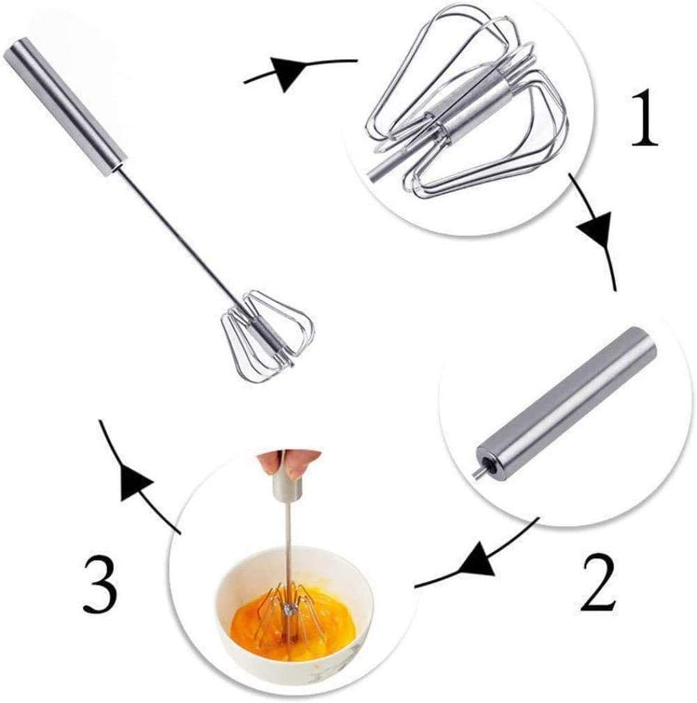 2 Pack Stainless Steel Rotary Egg Beater - Semi Automatic Hand Push Whisk Blender for Eggs, Milk Frothing & Mixing | Durable 14