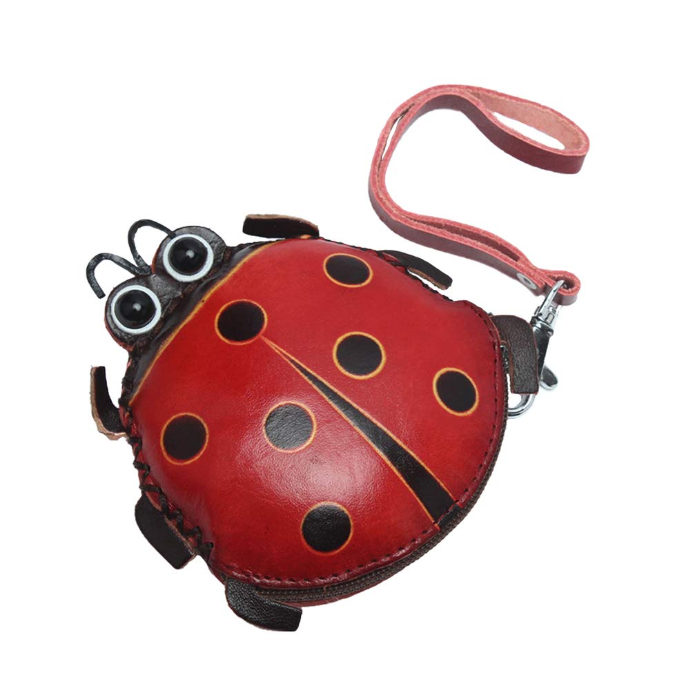 Cute Ladybug Cartoon Leather Coin Purse & Credit Card Holder for Women and Kids - Red Zipper Wallet for Everyday Use, Travel, and Gifts
