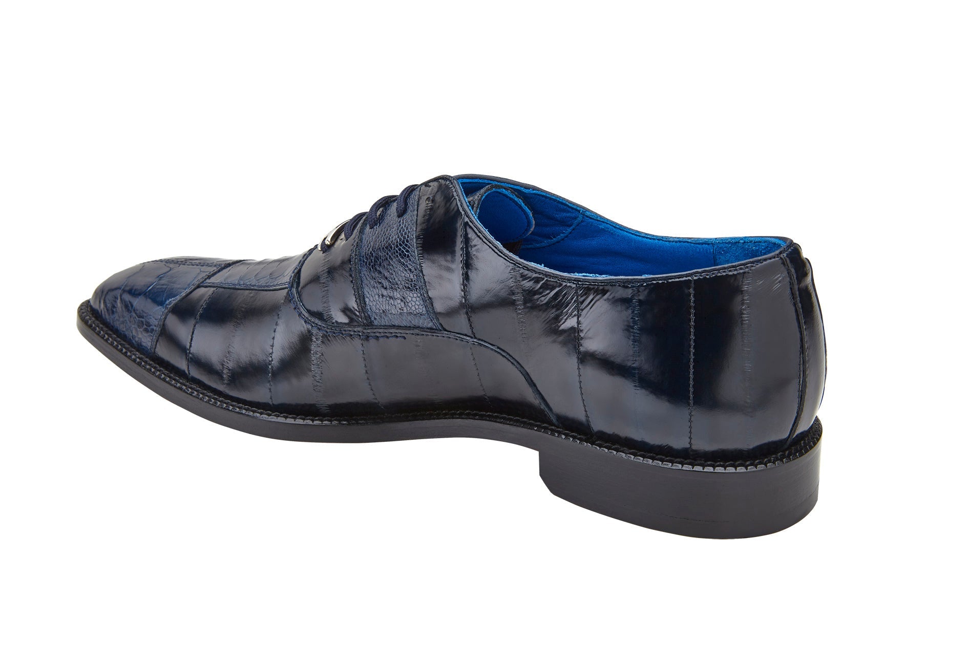 Belvedere Mare Genuine Ostrich & Eel Leather Dress Shoes for Men - Navy Blue Luxury Formal Business Shoes | Perfect for Weddings, Office & Special Occasions