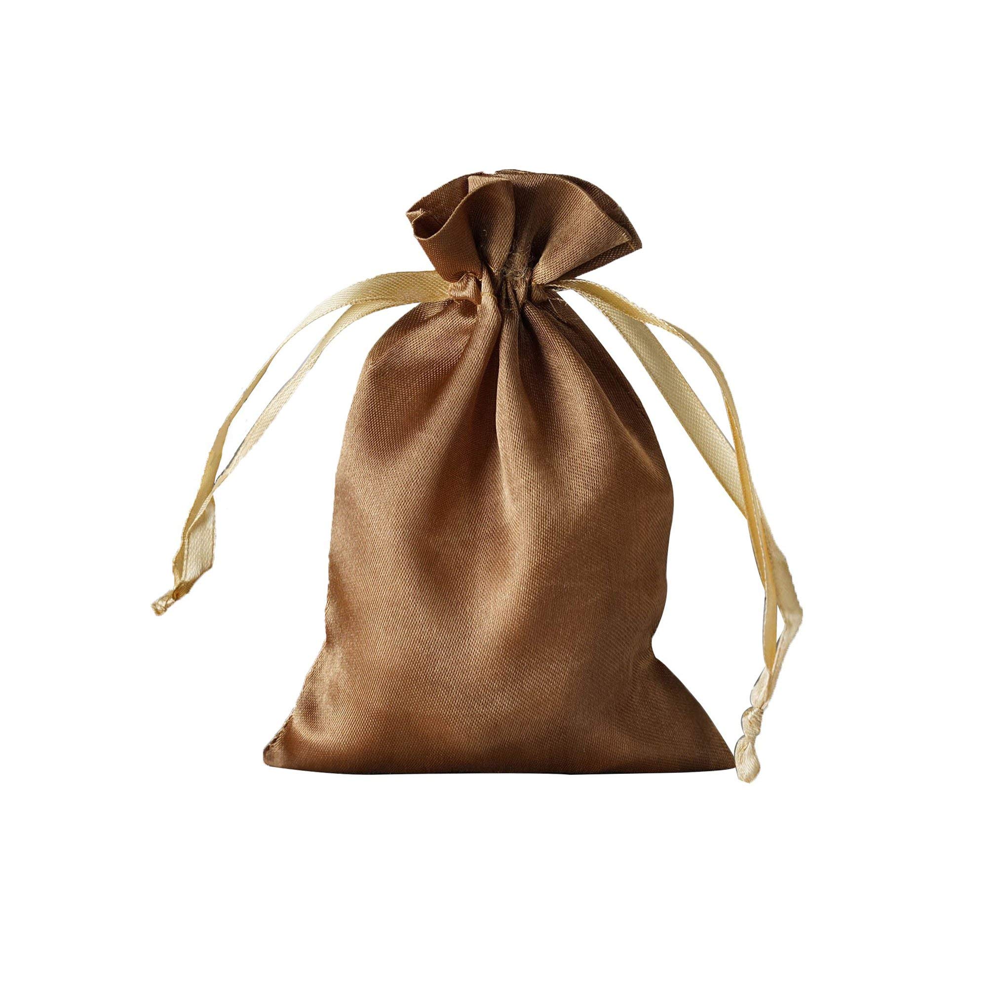 60 Pcs 5x7 Inch Antique Gold Satin Drawstring Bags - Elegant Wedding Favors, Jewelry Pouches & Party Gift Bags for Bridal Showers, Baby Showers, Birthday Parties and Special Events