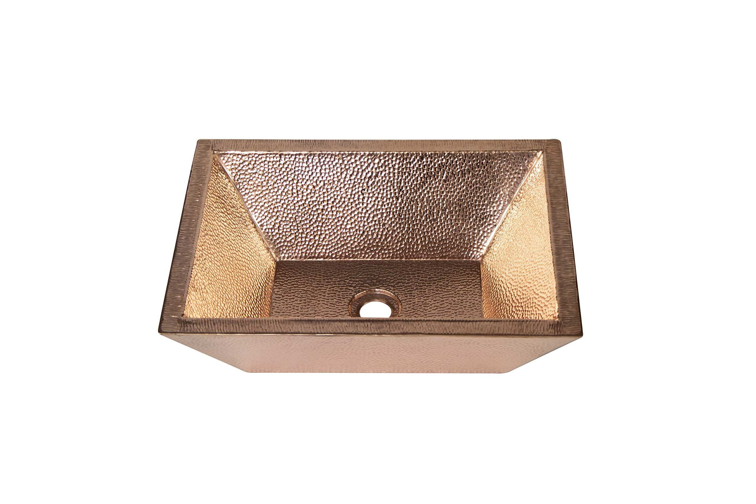18x14 Inch Mexican Hammered Copper Bathroom Sink - Handcrafted Rectangular Double Wall Copper Vessel Sink with Shiny Finish & Decorative Lip Hammering | Perfect for Rustic, Farmhouse & Southwestern Style Bathrooms