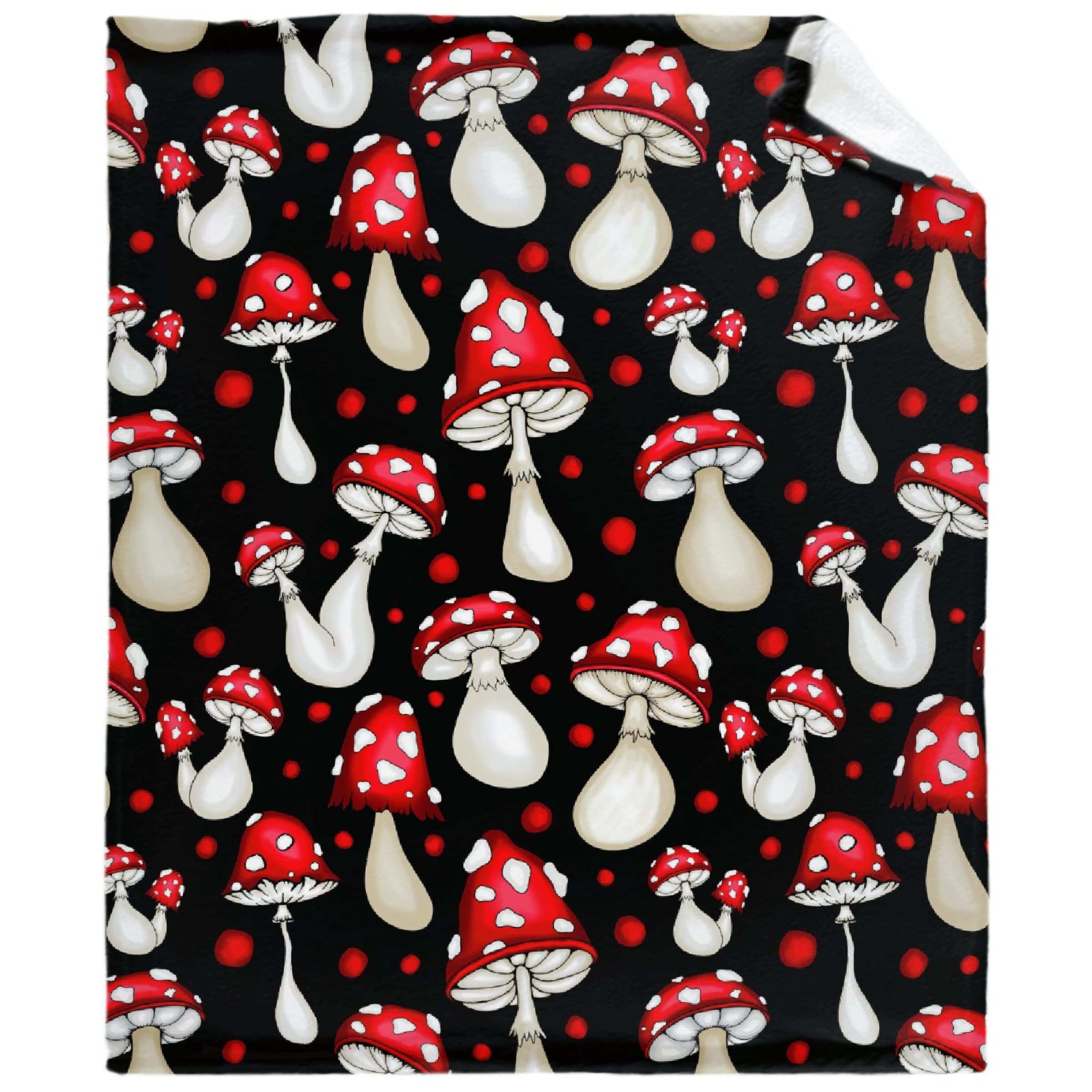 Thuswarm Red Mushroom Print Flannel Throw Blanket - 60