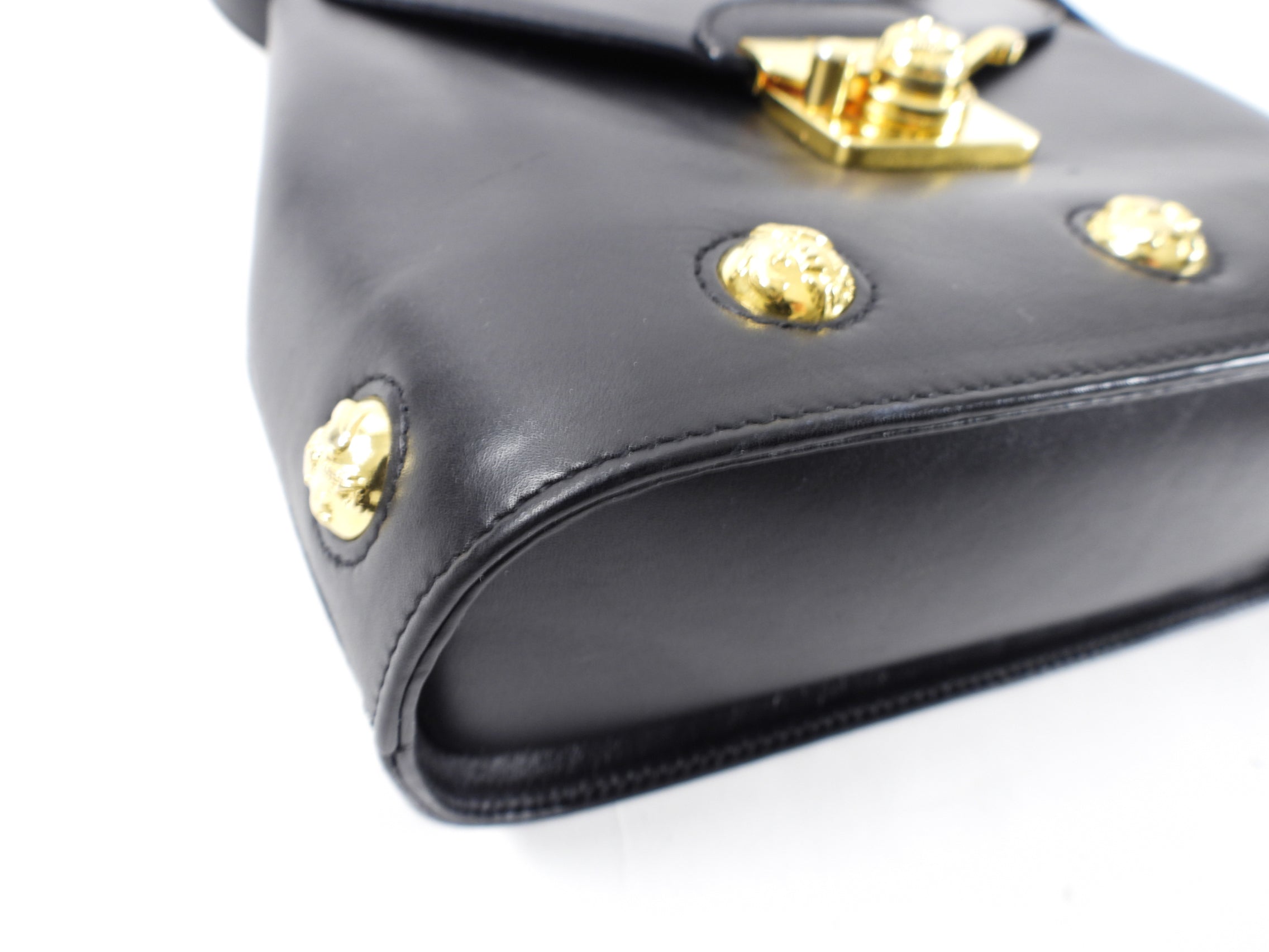 Ferragamo Vintage Small Black & Gold Stud Shoulder Bag - Elegant Crossbody Purse for Women, Perfect for Parties, Dates & Evening Events