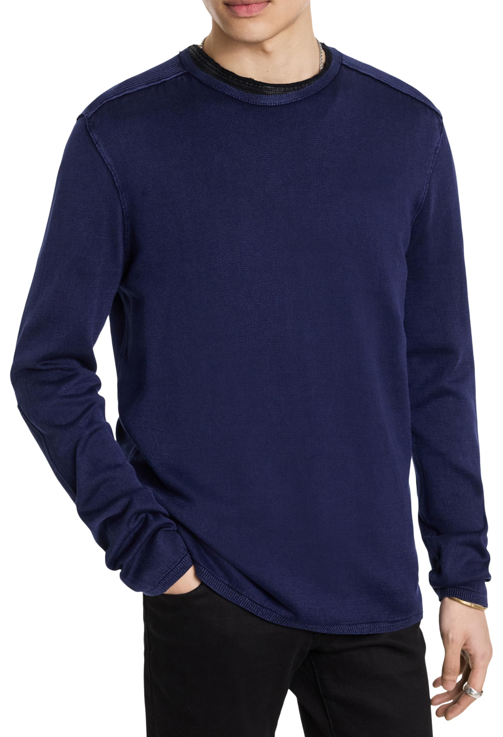 John Varvatos Men's Walter Acid Wash Long Sleeve Crew Neck T-Shirt - Casual & Stylish Cotton Tee for Everyday Wear, Date Nights, and Weekend Outings