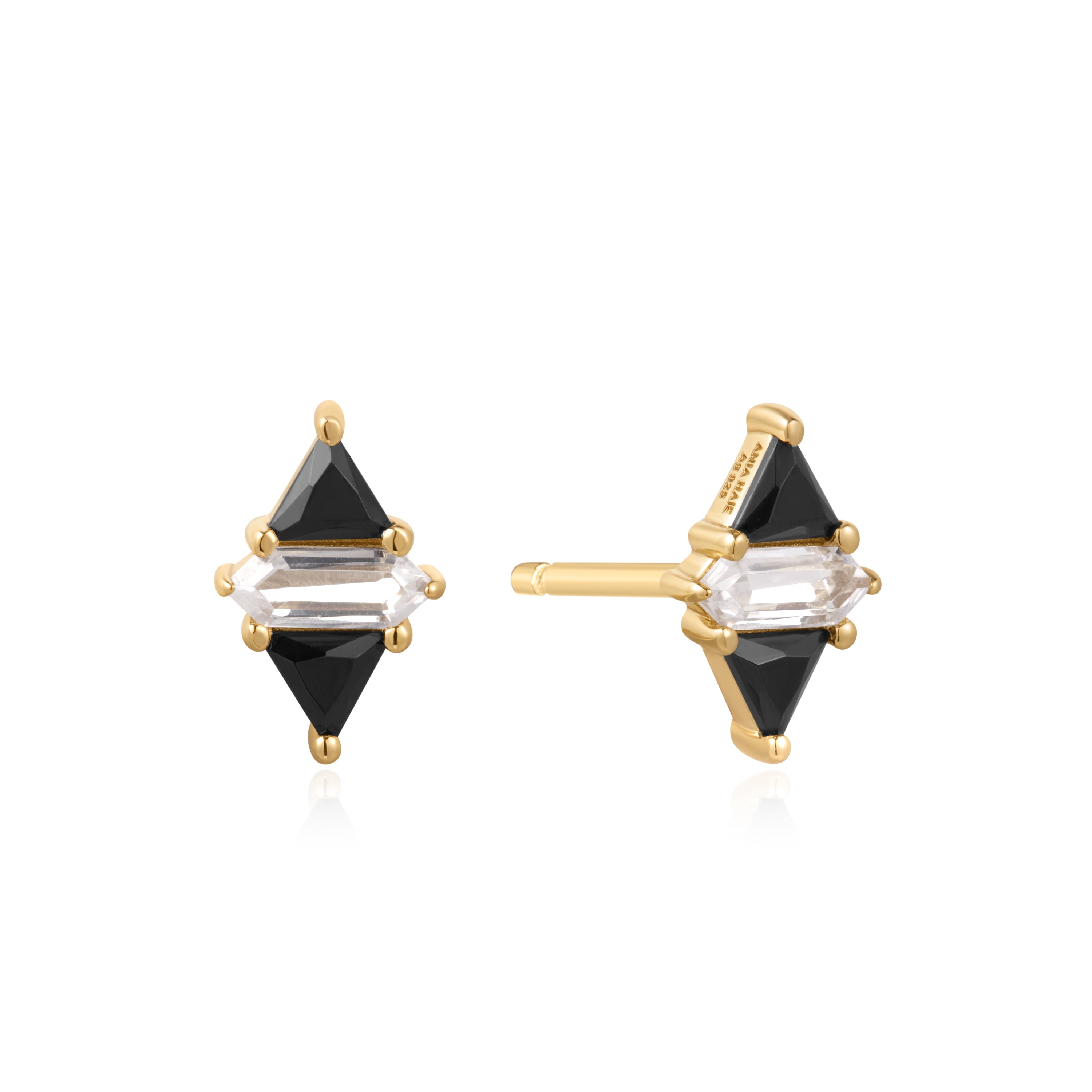 Gold Triangle Black & White Cubic Zirconia Stud Earrings for Women - Elegant Minimalist Jewelry for Everyday Wear, Parties & Special Occasions