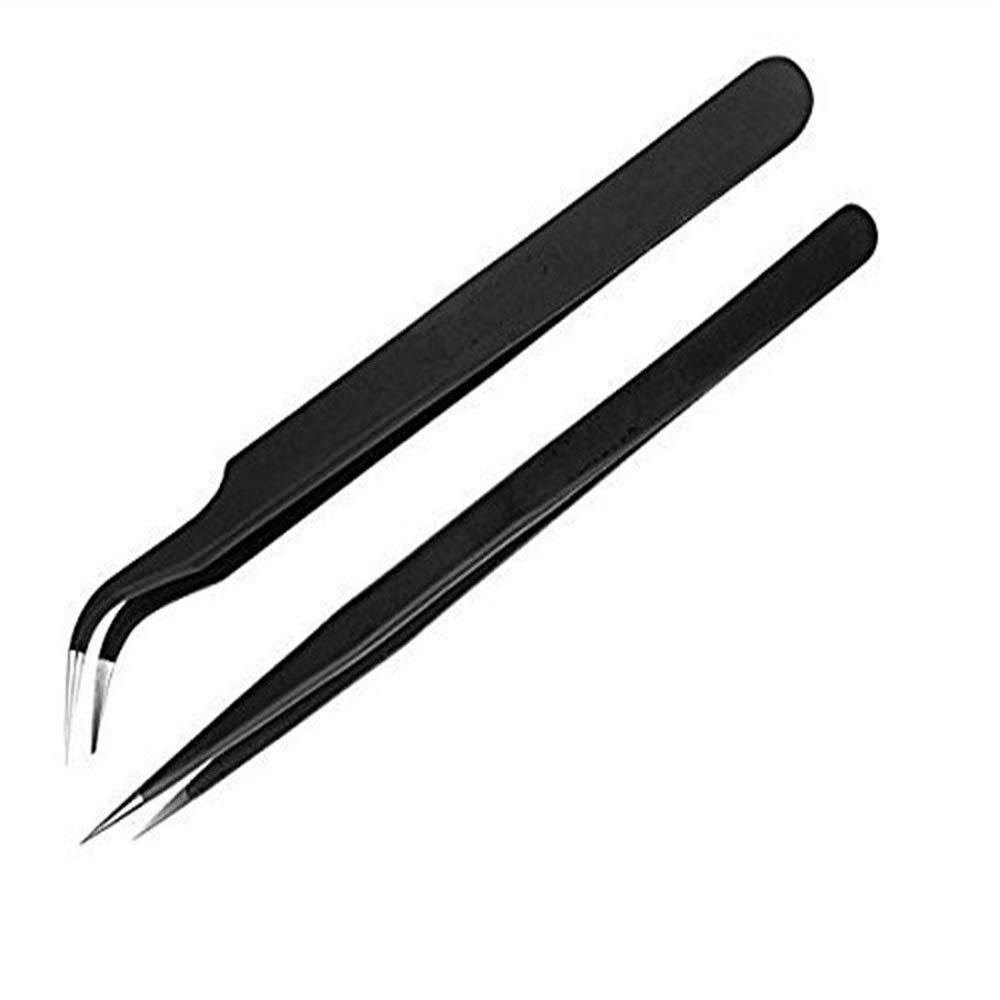 Alis Professional Multipurpose Tweezer Set for Eyelash Extensions, Nail Art & Manicure - False Eyelash Application Tool (Black SQ45) - Perfect for Salon, Home Use & Beauty Professionals