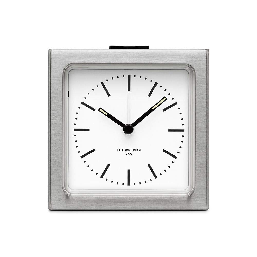 LEFF Amsterdam Analog Alarm Clock - Stainless Steel White Vintage Style for Bedroom, Office & Home Decor | Silent Non-Ticking, Easy to Read, Perfect for Nightstand, Desk & Gift