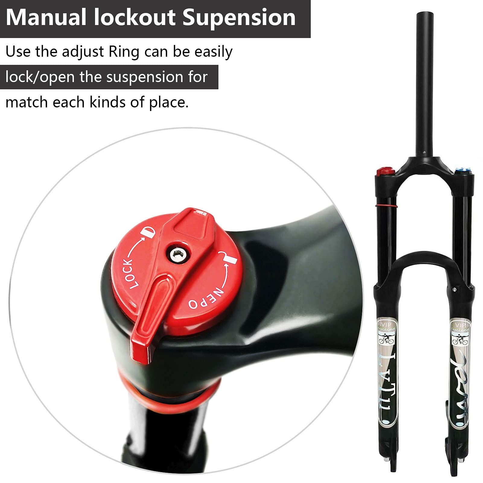 140mm Air Suspension Fork for 26/27.5/29 Inch Mountain Bikes - QR 9mm Straight/Tapered Tube XC/AM Front Fork (Straight Manual Lock, 27.5