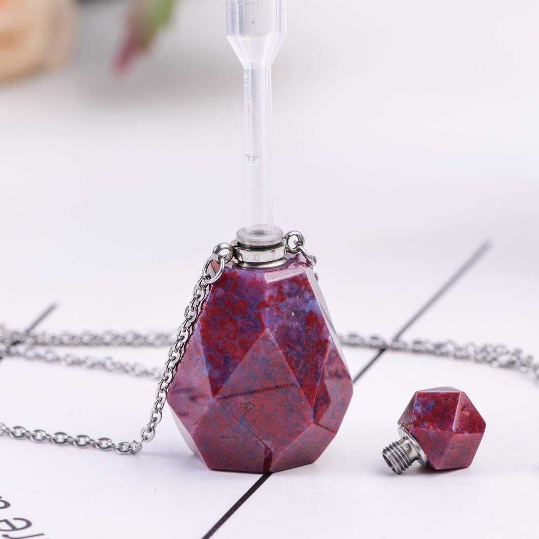 YGLINE Agate Essential Oil Necklace - Natural Gemstone Vial Diffuser Necklace for Aromatherapy | Youngliving Compatible Perfume Jewelry | Perfect for Stress Relief, Meditation & Daily Wear