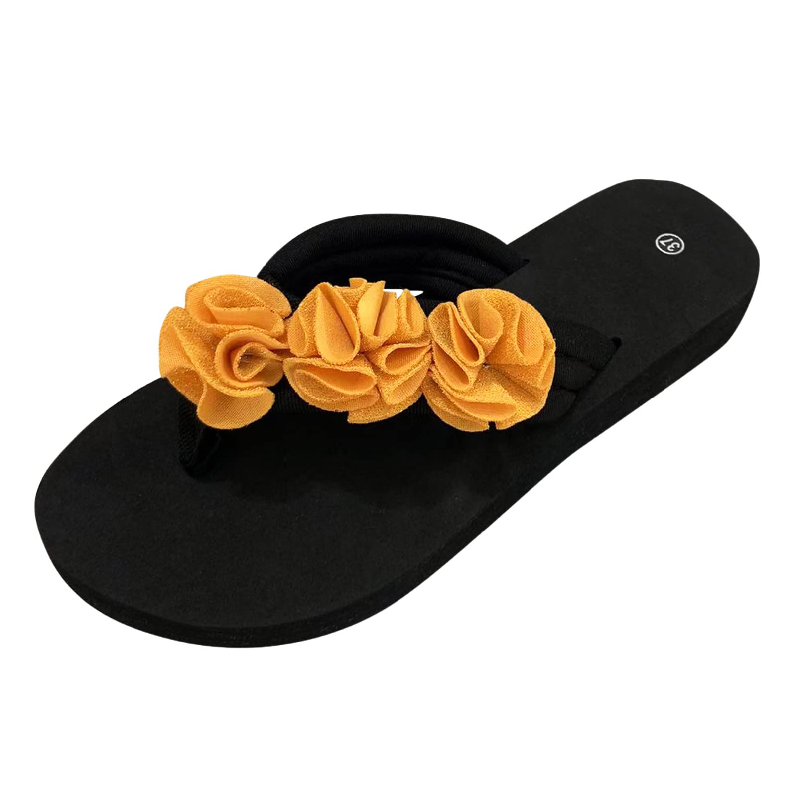 Women's Bohemian Flower Flip Flops - Open Toe Summer Slides with Wedge Heel | Comfortable Casual Sandals for Beach, Pool & Home Wear