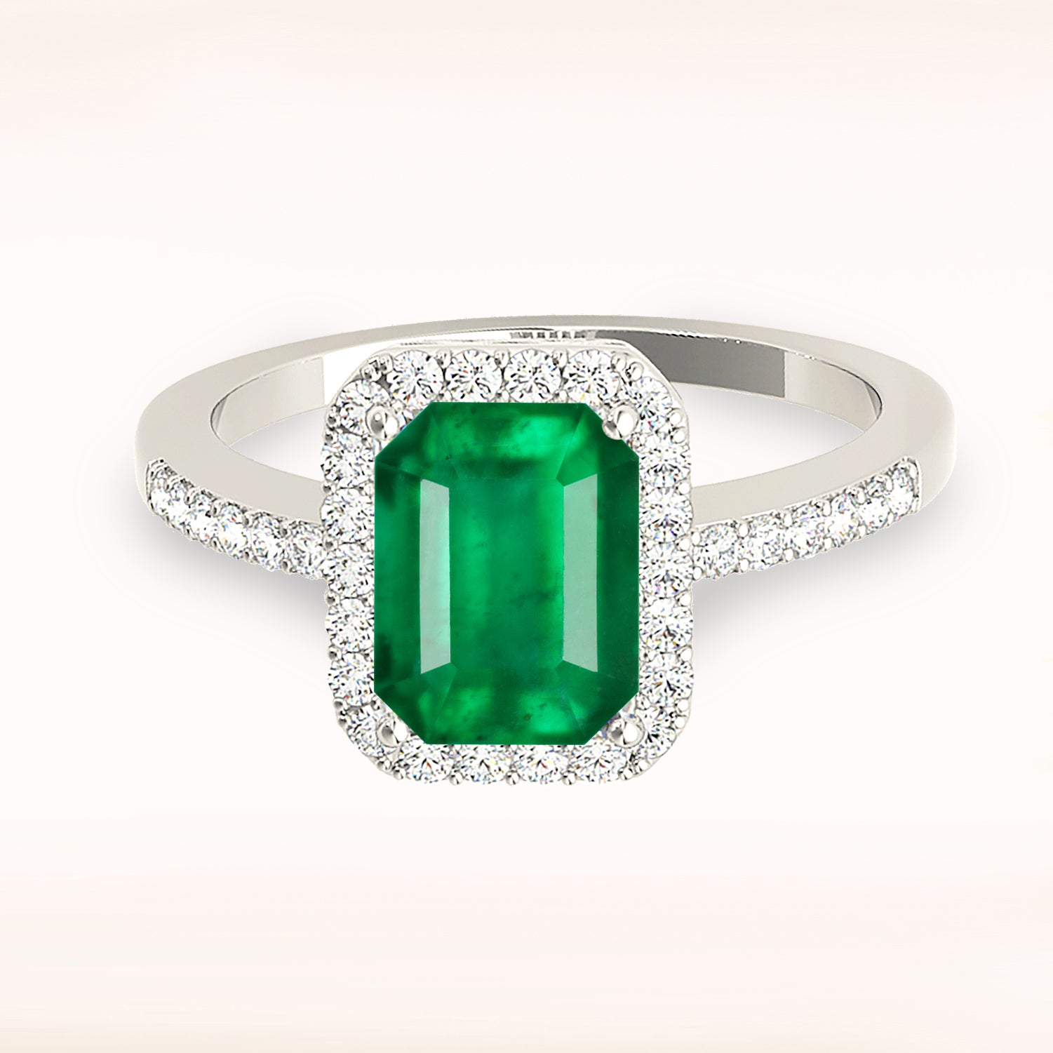 2.15 Carat Genuine Emerald Halo Ring with Diamond Accents - Elegant Thin Band for Engagement, Anniversary & Special Occasions