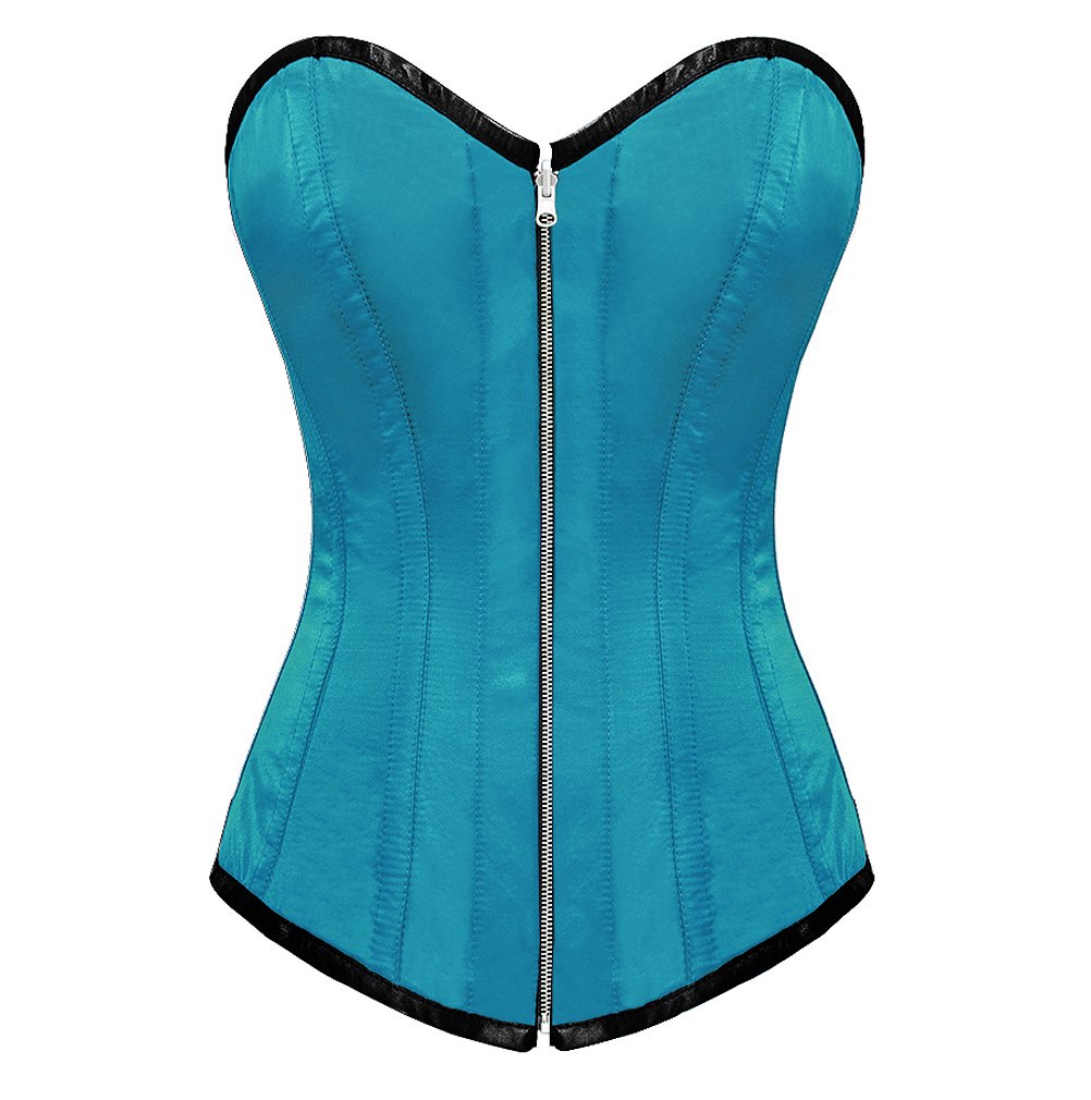 Plus Size Baby Blue Satin Longline Corset Top - Overbust Bustier with Zip Closure for Women | Perfect for Cosplay, Renaissance Fairs & Burlesque Performances