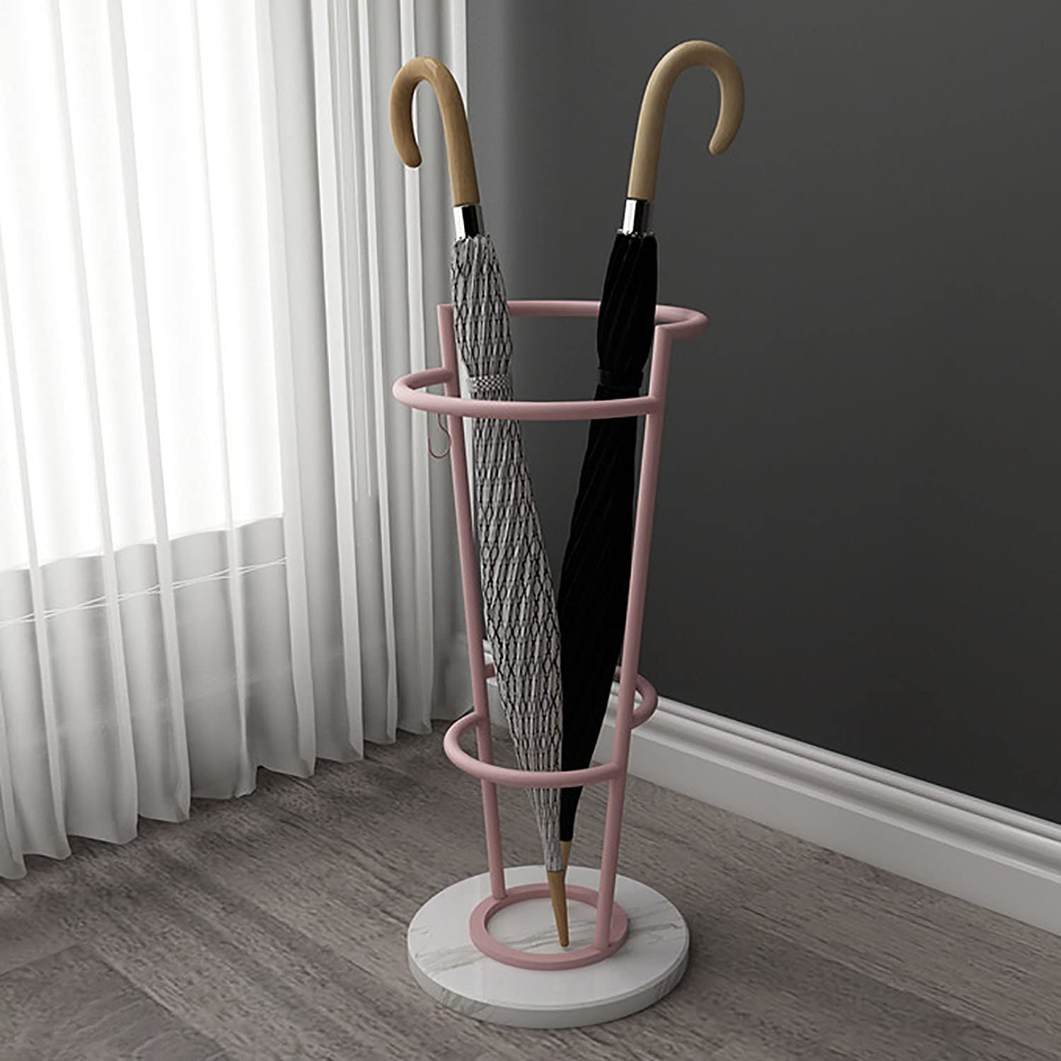 JLXJ Metal Free Standing Umbrella Stand with Hooks & Marble Base - Durable Home Office Entryway Hallway Patio Decor for Rain & Sun Umbrellas | Perfect for Indoor & Outdoor Use in Living Rooms, Foyers, Gardens & Pool Areas