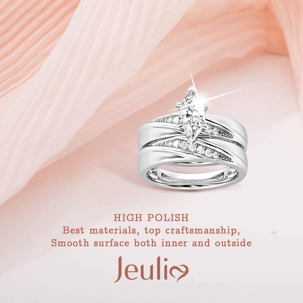 Jeulia 925 Sterling Silver Wedding & Engagement Rings for Women - 1.6ct Main Stone + 0.32ct Side Stones, Bridal Set for Anniversary, Promise, Proposal (Perfect for Romantic Occasions & Special Moments)