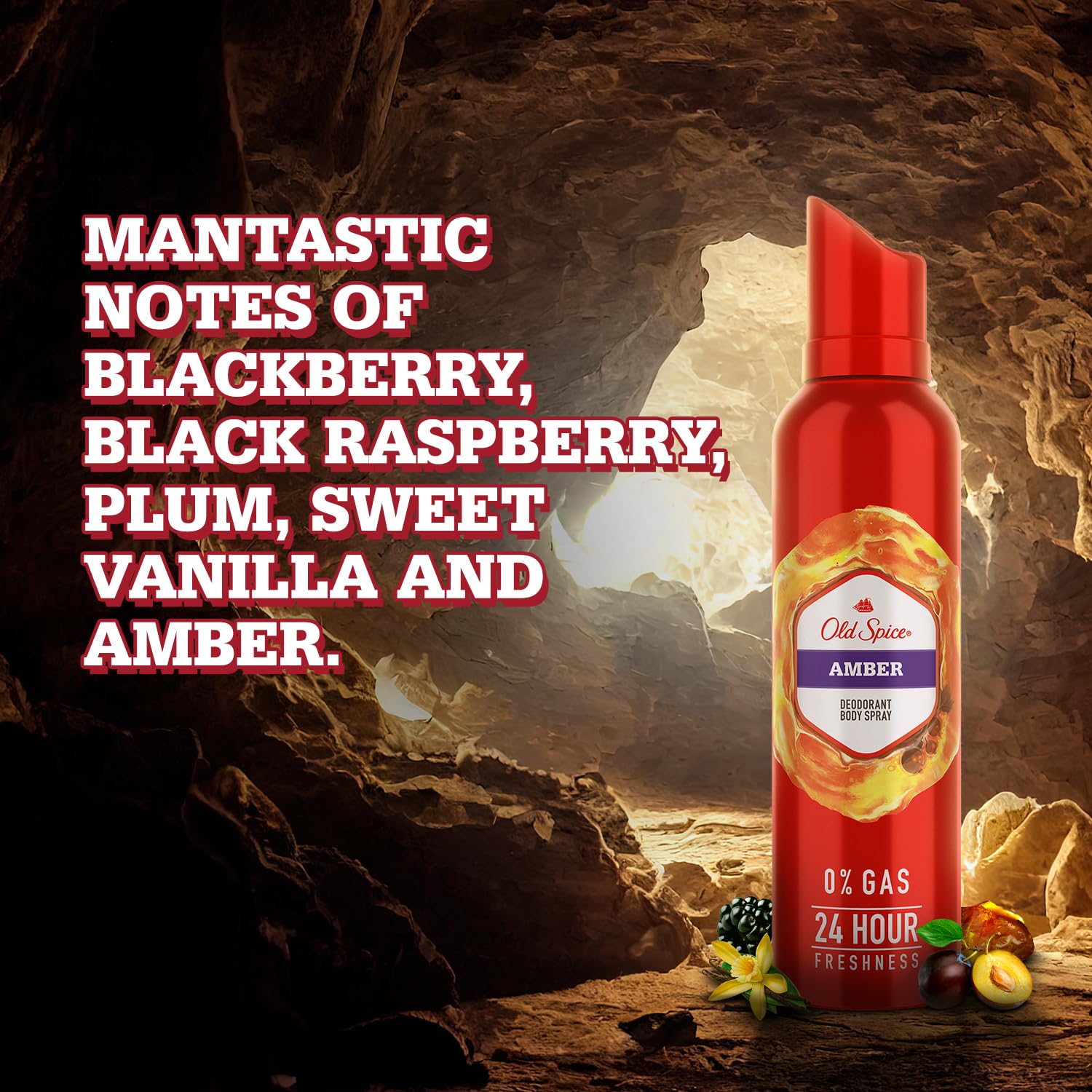 Old Spice Amber No Gas 24-Hour Long-Lasting Freshness Deodorant & Body Spray for Men, 140ml - Perfect for Gym, Work & Everyday Use