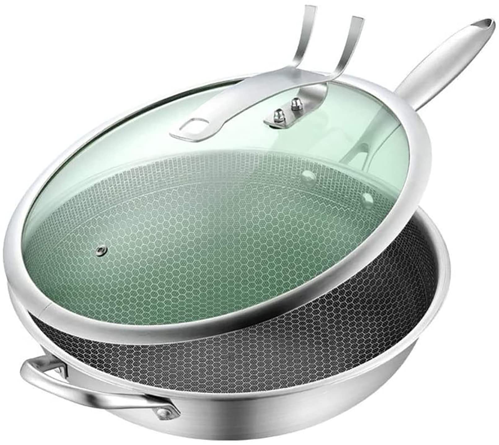 Non-Stick Stainless Steel Saute Wok Frying Pan with Glass Lid - Compatible with Gas, Electric & Induction Cooktops - Easy to Clean & Durable - Perfect for Stir-Frying, Sautéing & Deep Frying in Home Kitchens